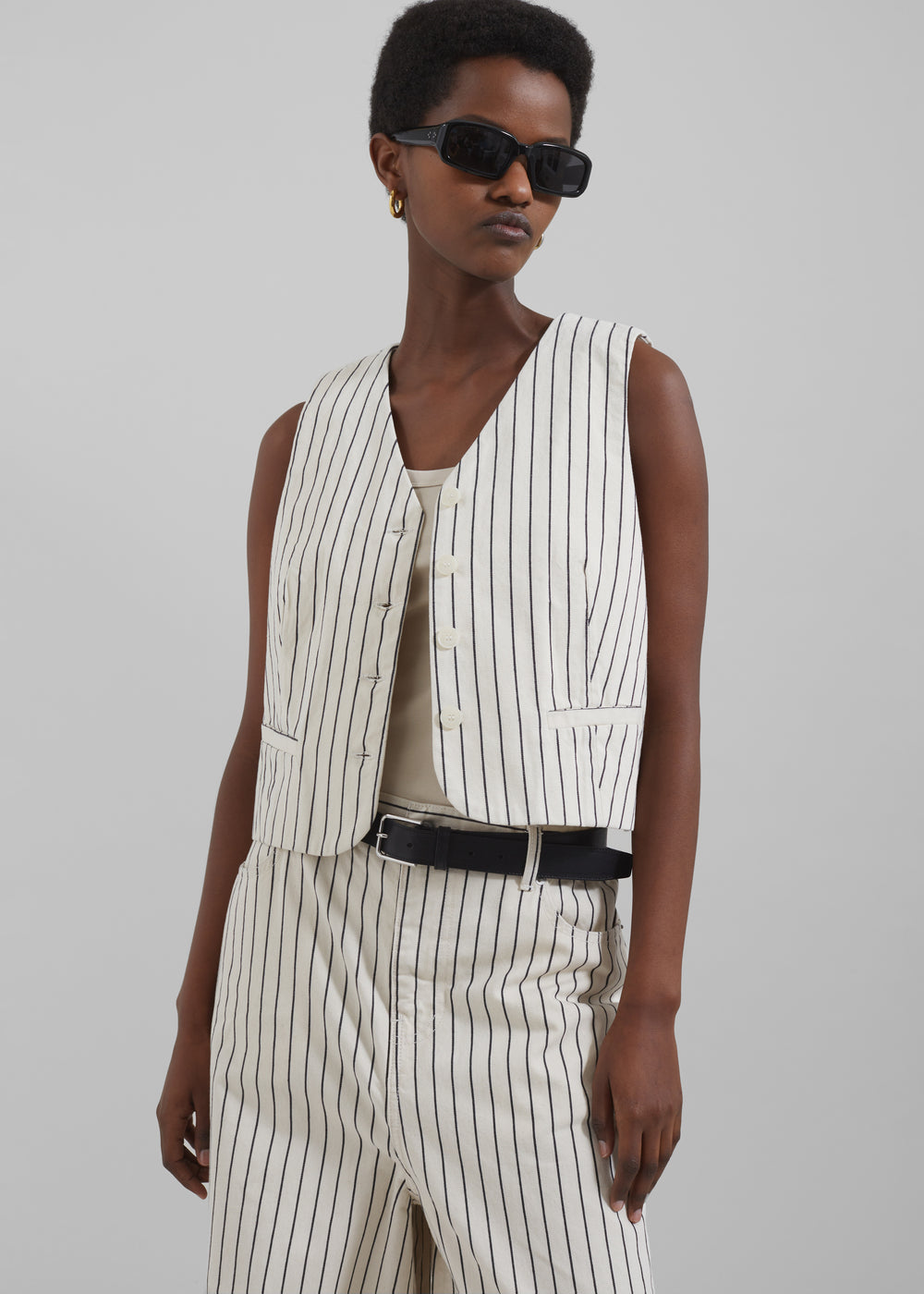 Clare Denim Vest - Cream/Black Stripe