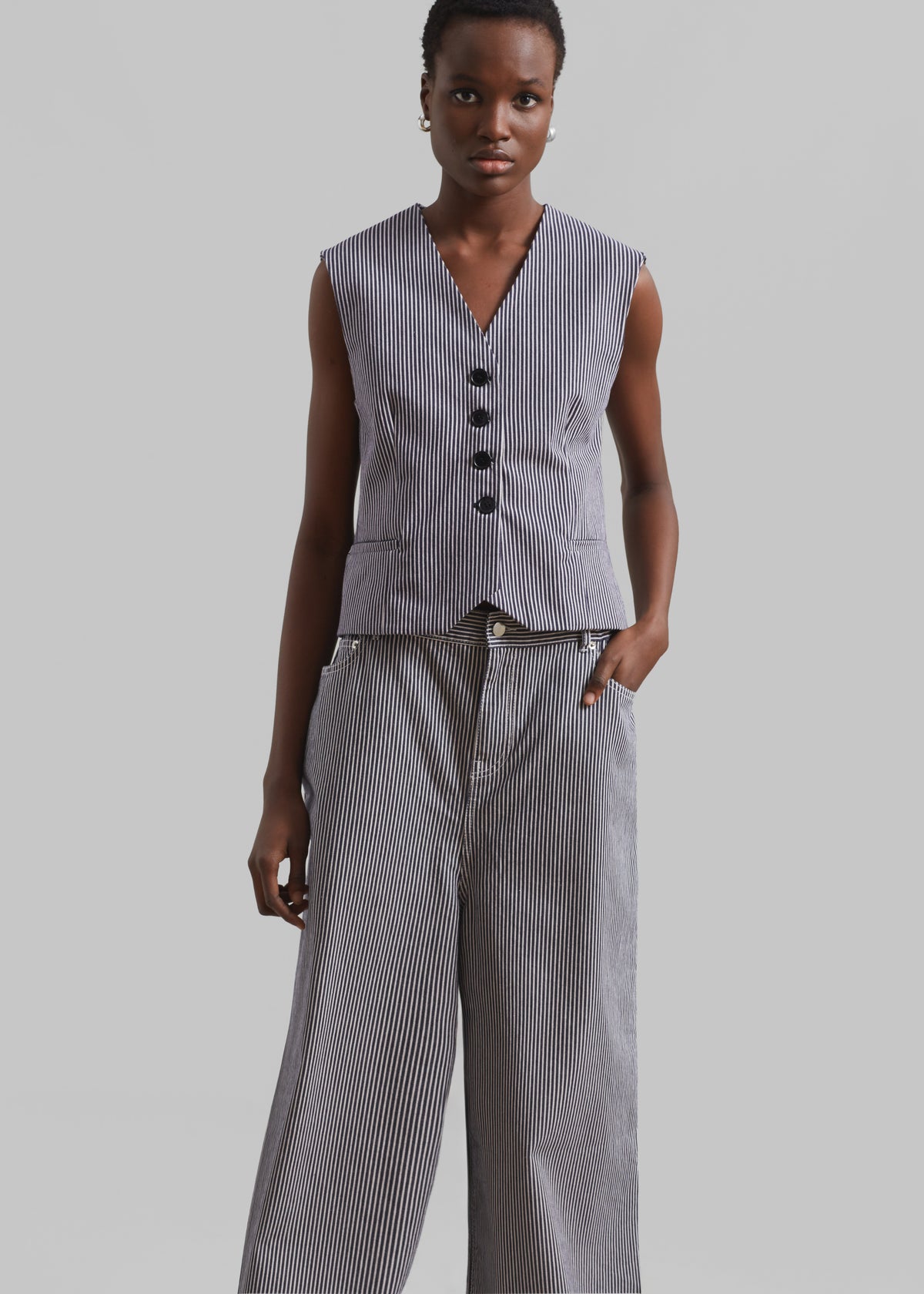 Clare Denim Vest - Navy/White Stripe - 5