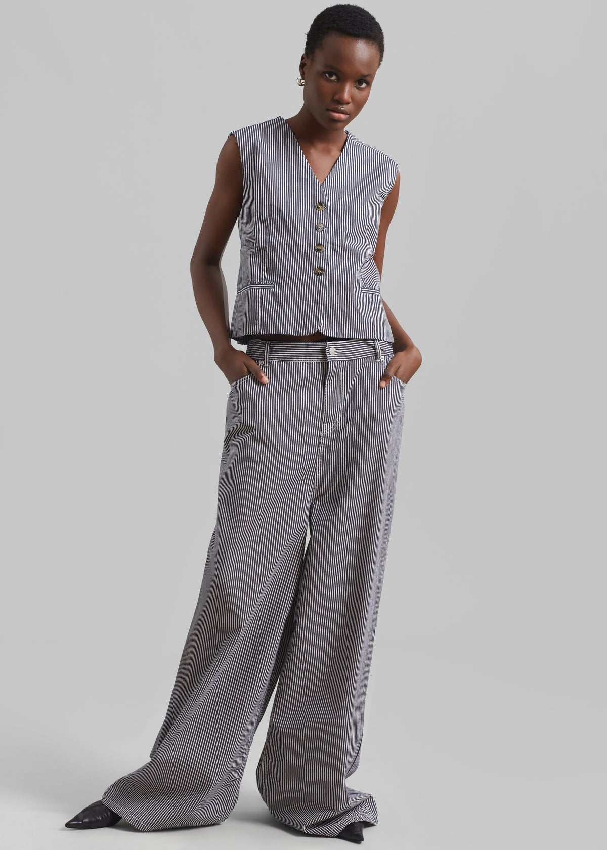 Clare Denim Vest - Navy/White Stripe - 3