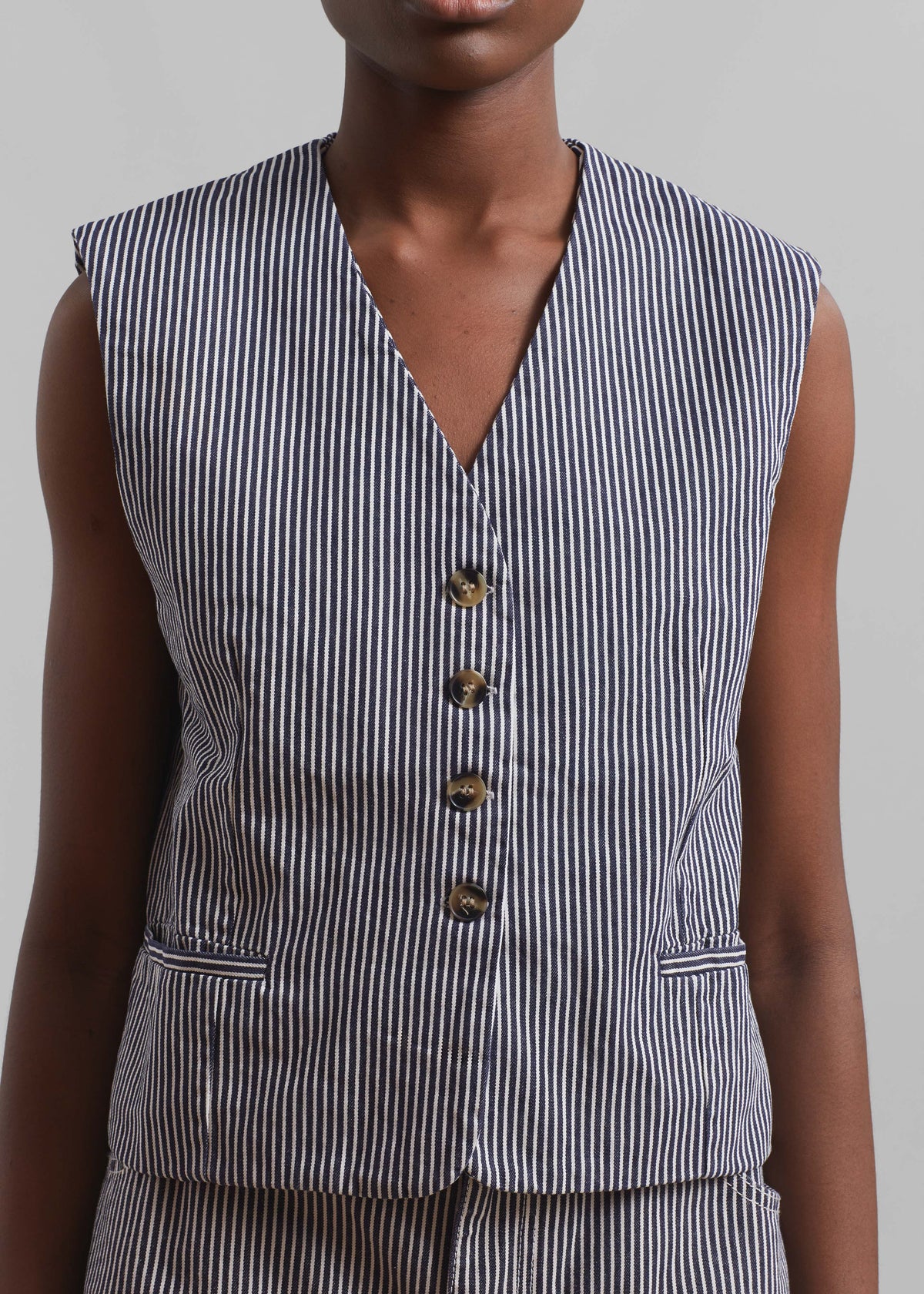 Clare Denim Vest - Navy/White Stripe - 2
