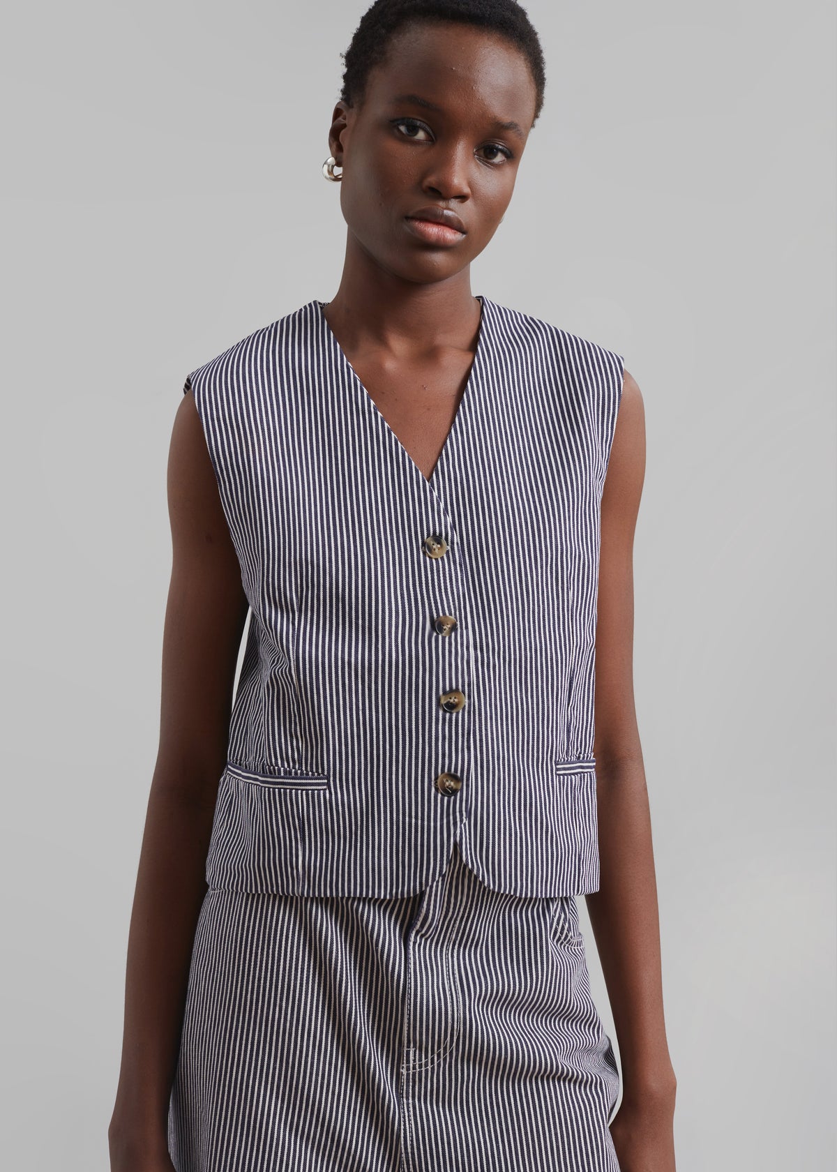 Clare Denim Vest - Navy/White Stripe - 1