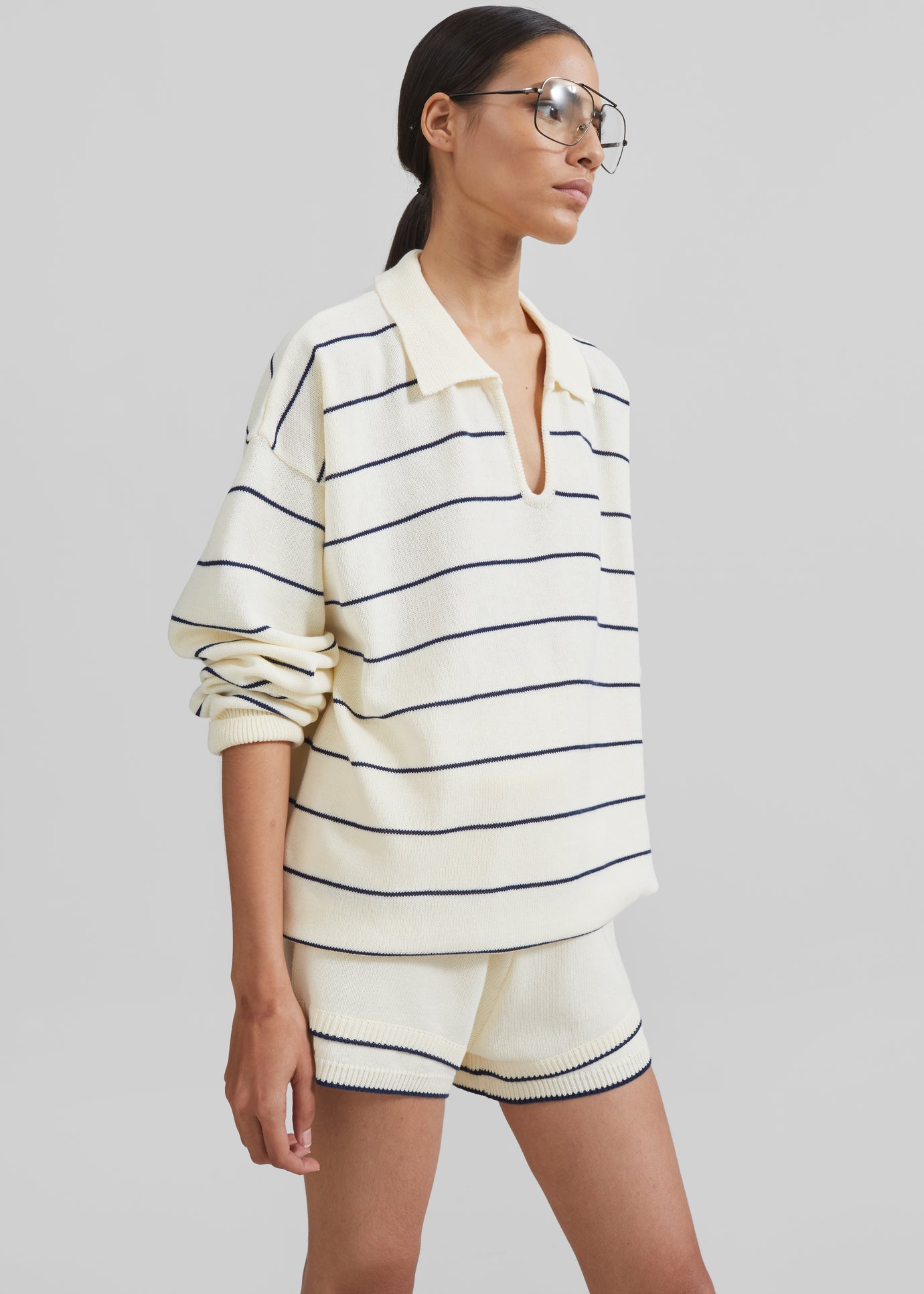 Claudia Knit Shorts - Cream/Navy Stripe - 1