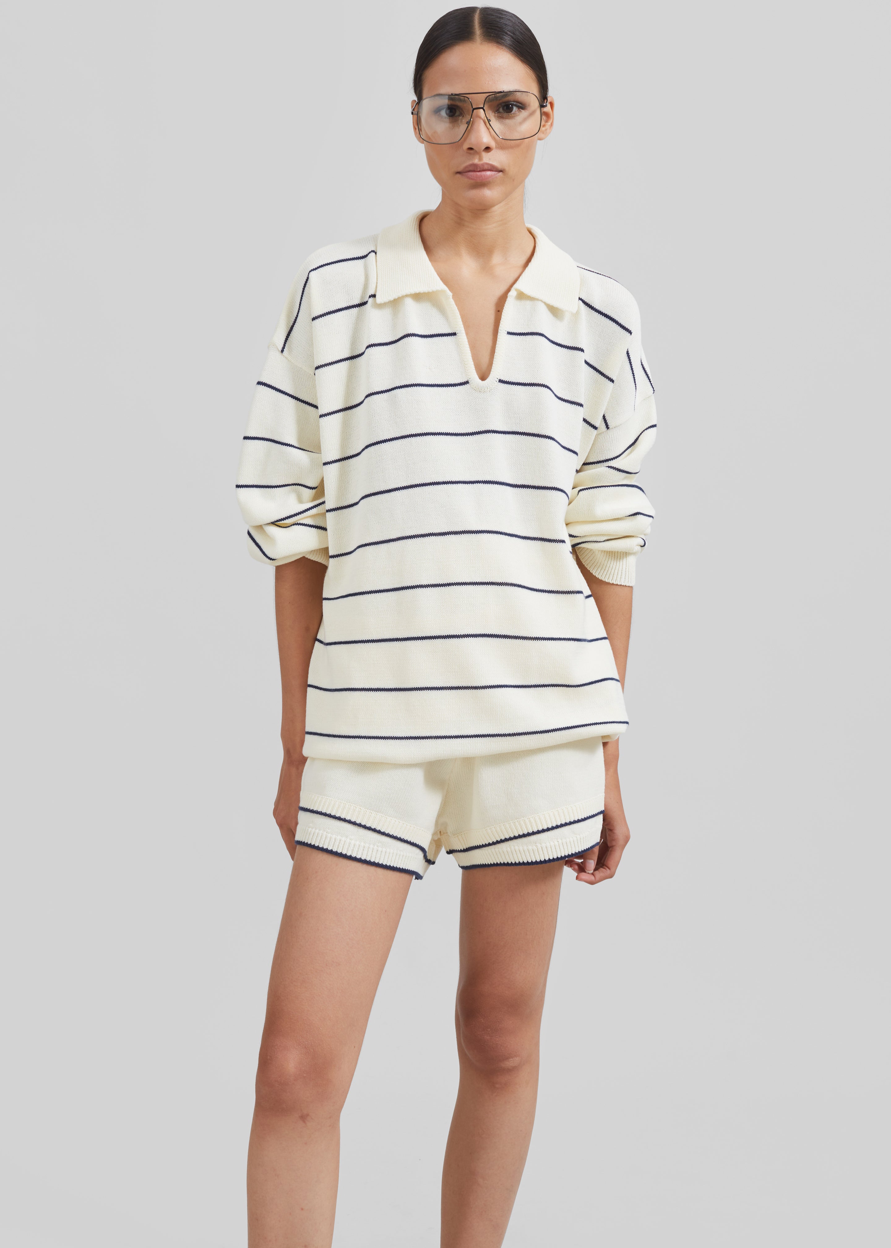 Claudia Knit Shorts - Cream/Navy Stripe - 7