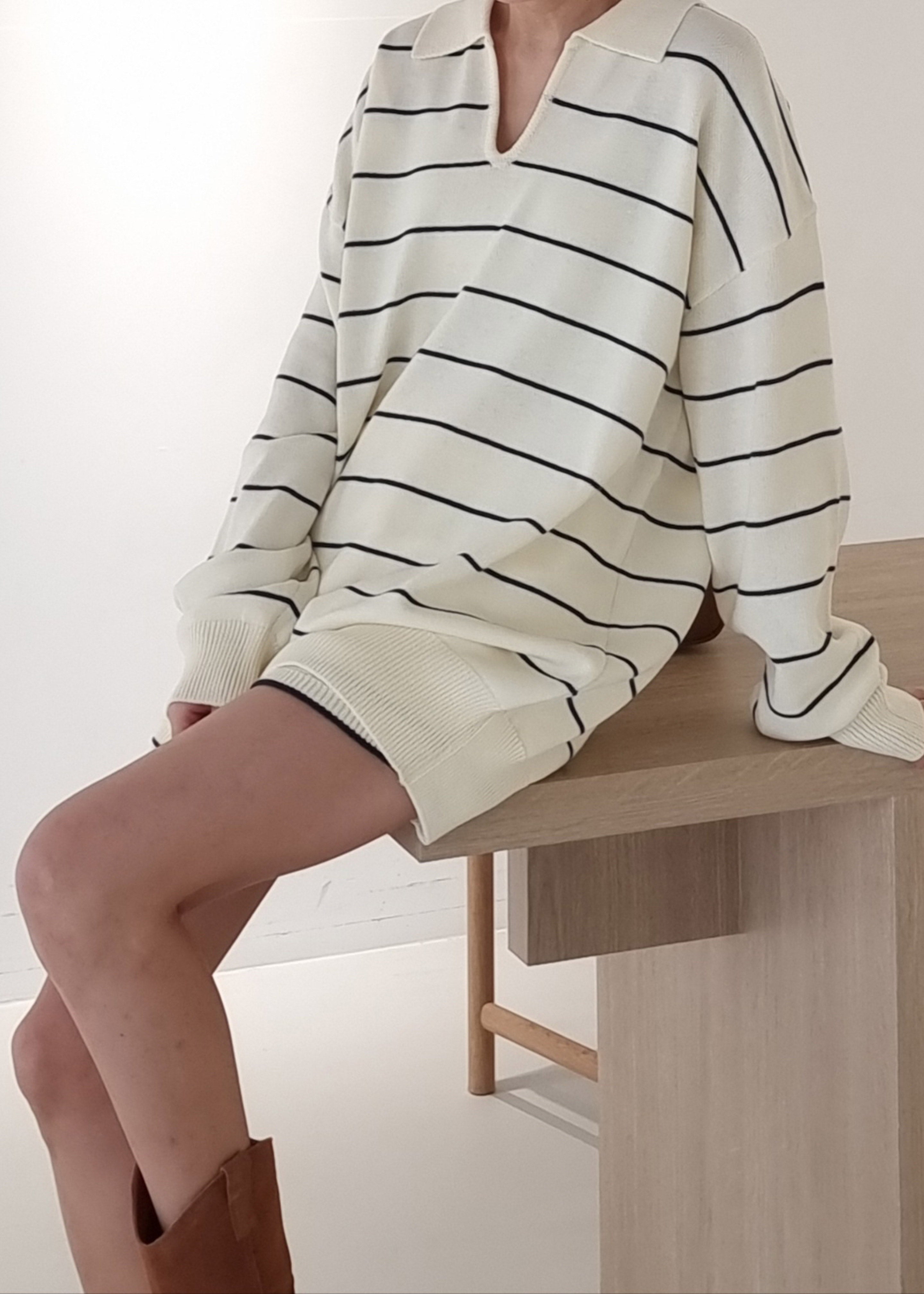 Claudia Lightweight Knit Sweater - Cream/Navy Stripe - 8