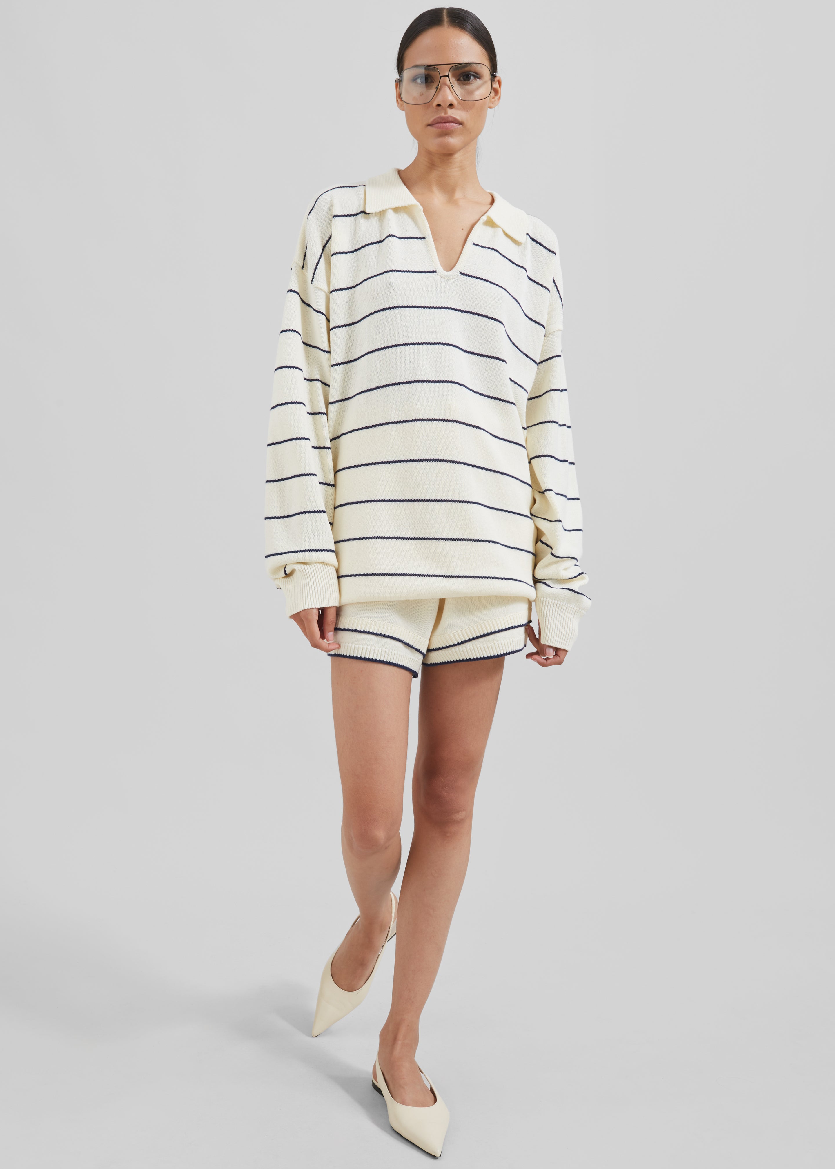 Claudia Lightweight Knit Sweater - Cream/Navy Stripe - 11