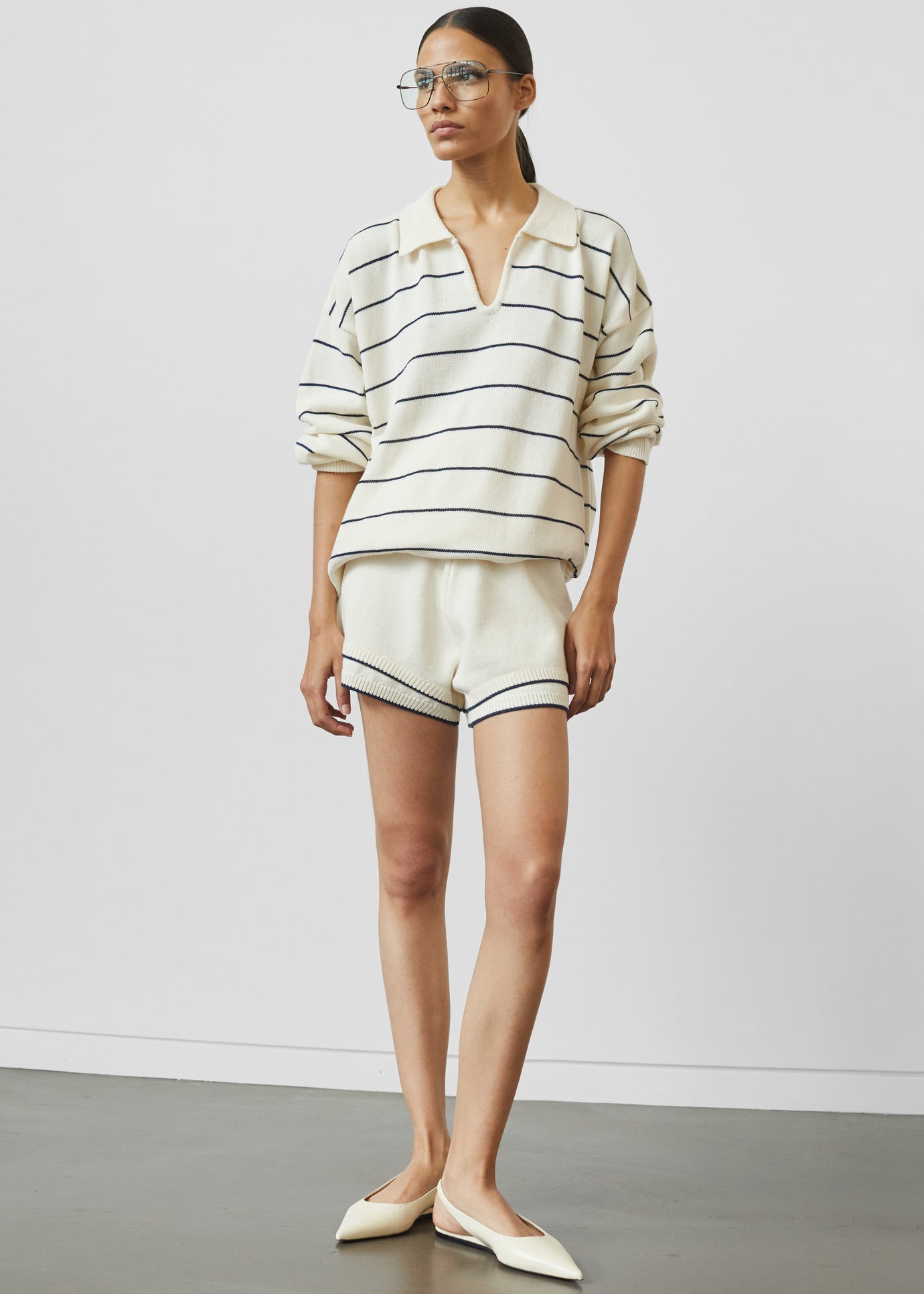 Claudia Lightweight Knit Sweater - Cream/Navy Stripe