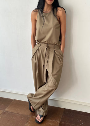 Clay Belted Pants - Desert Taupe
