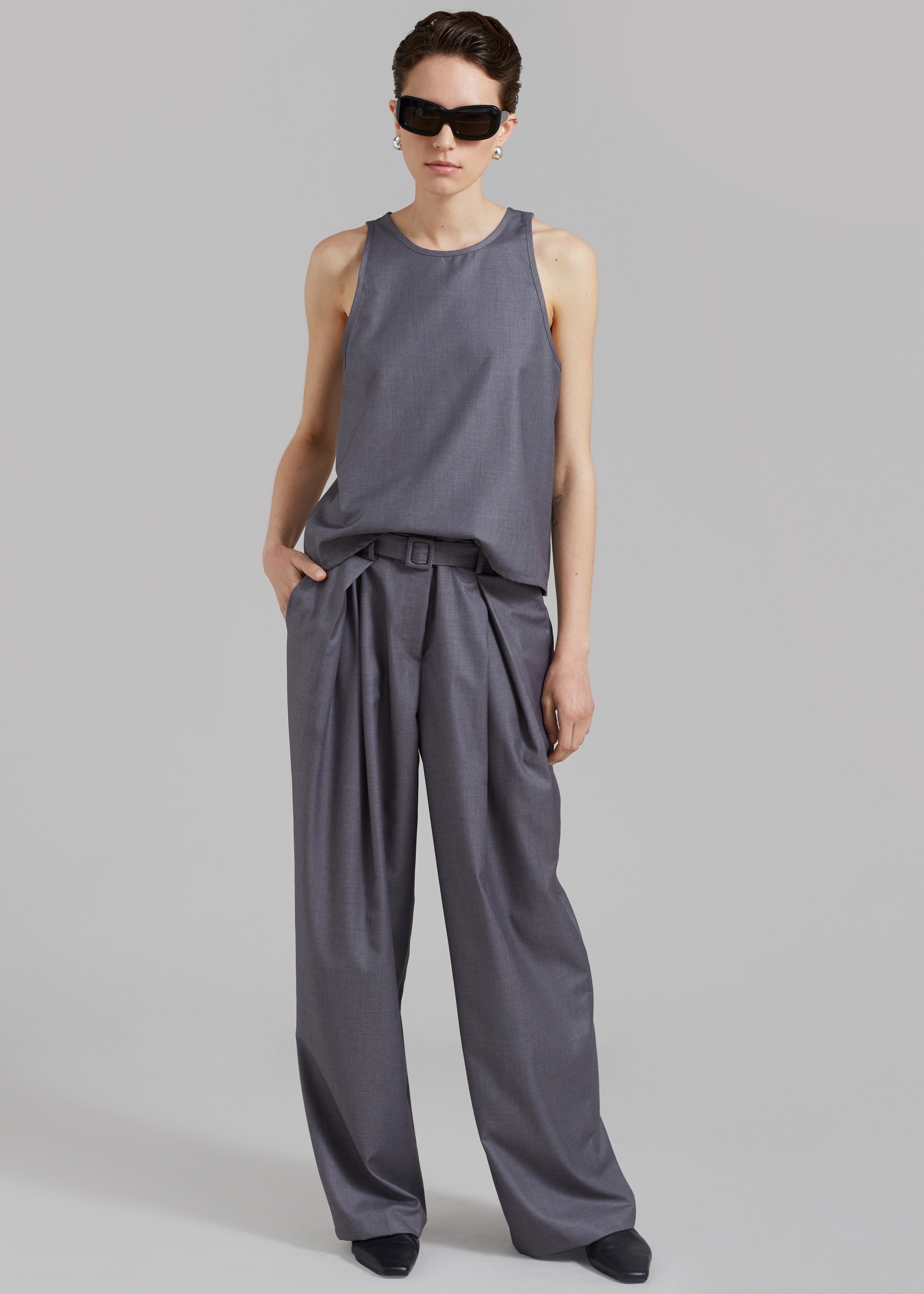 Clay Belted Pants - Grey - 1