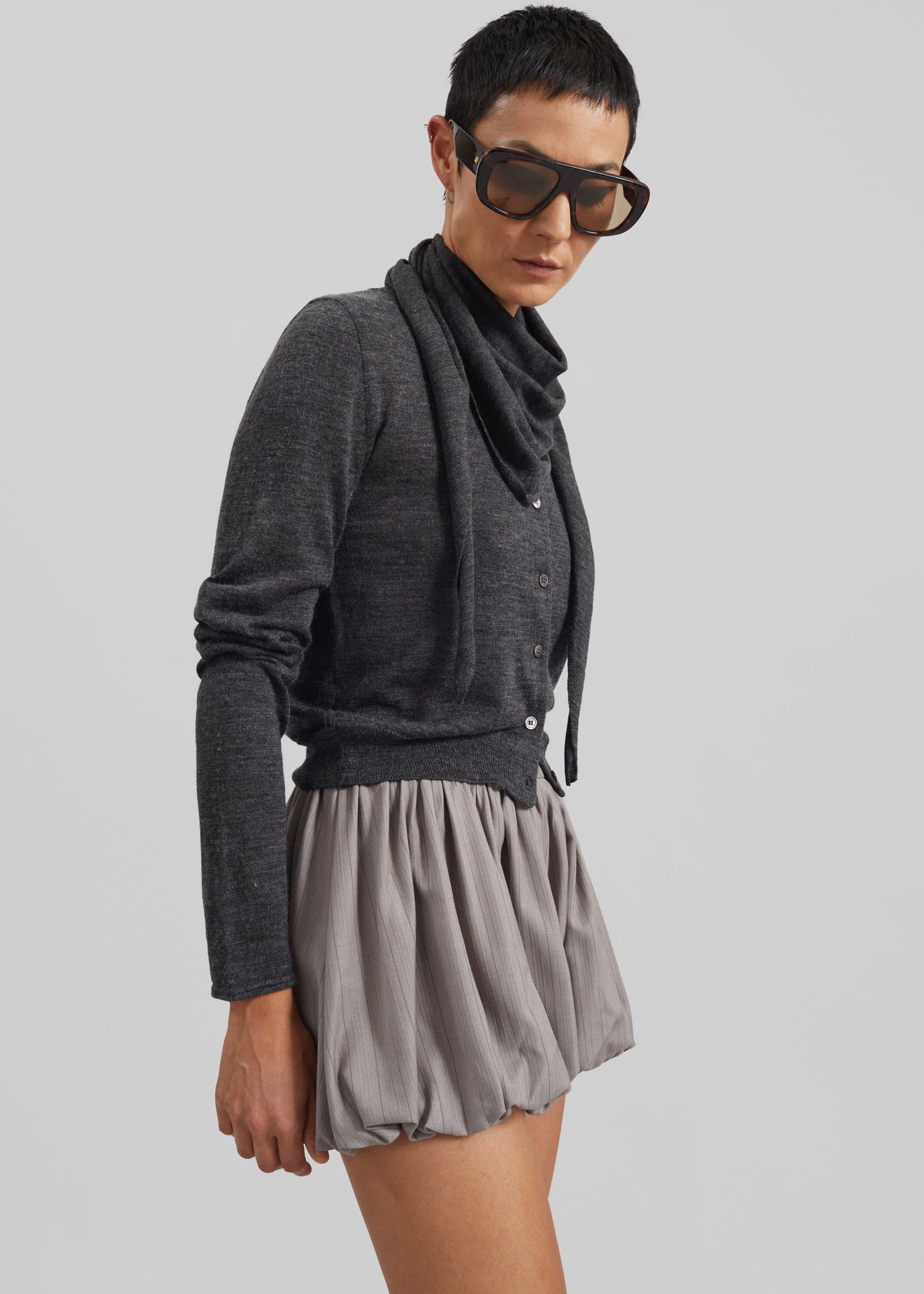 Clervaux Scarf Cardigan - Dark Grey Melange - 7