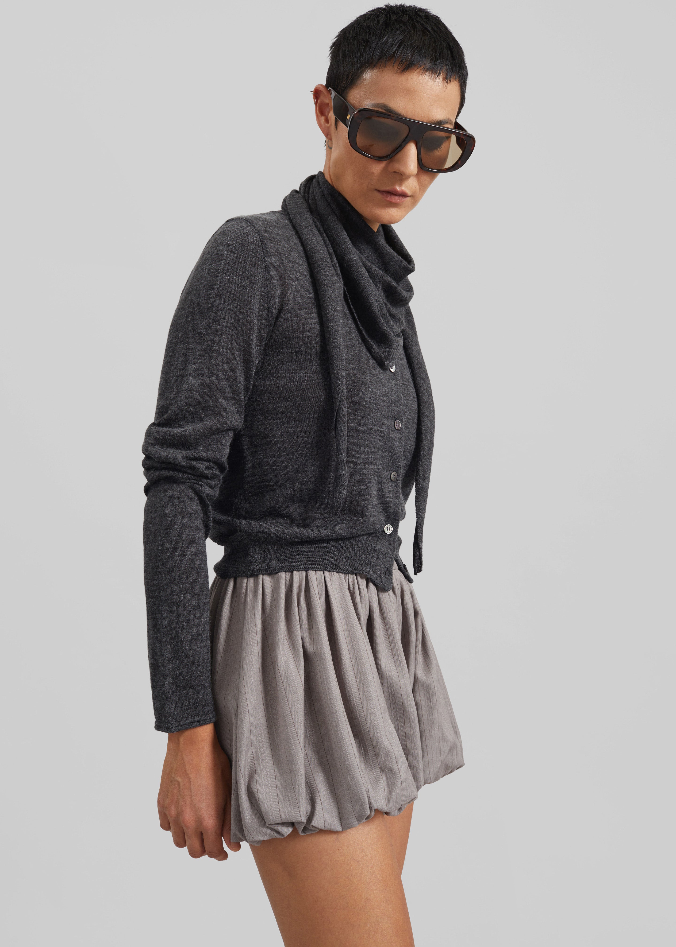 Clervaux Scarf Cardigan - Dark Grey Melange - 7