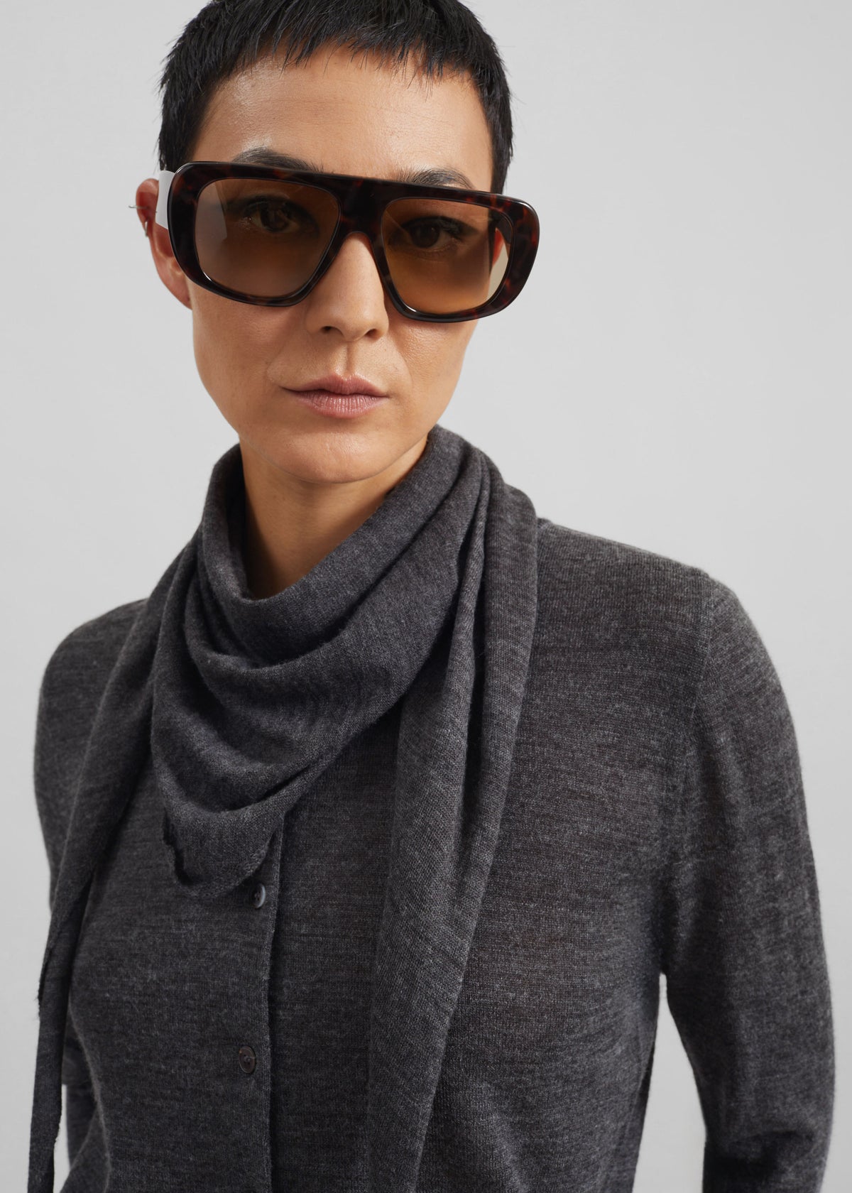 Clervaux Scarf Cardigan - Dark Grey Melange - 4