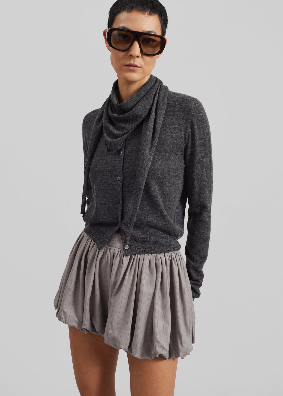 Clervaux Scarf Cardigan - Dark Grey Melange - 5