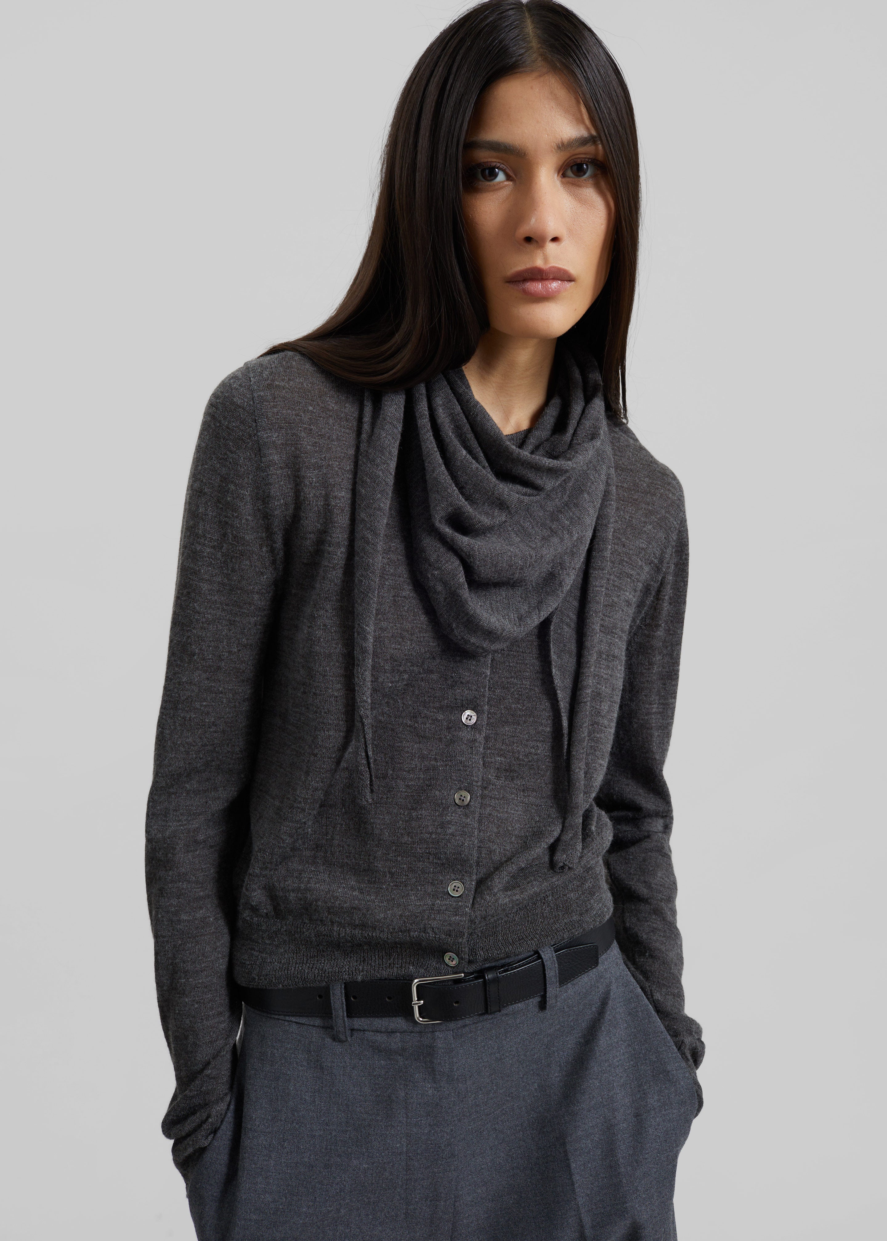 Clervaux Scarf Cardigan - Dark Grey Melange - 2