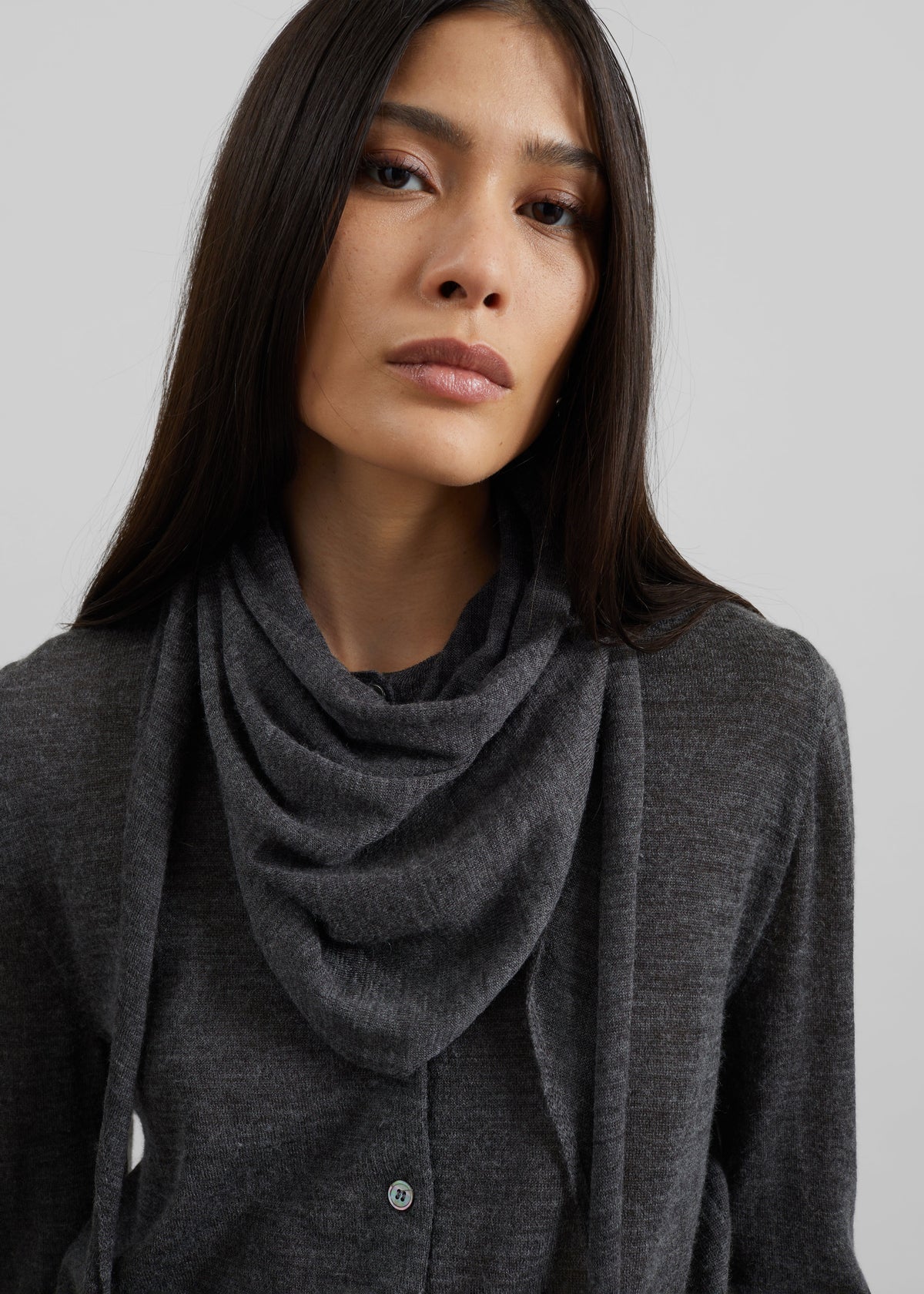 Clervaux Scarf Cardigan - Dark Grey Melange - 1