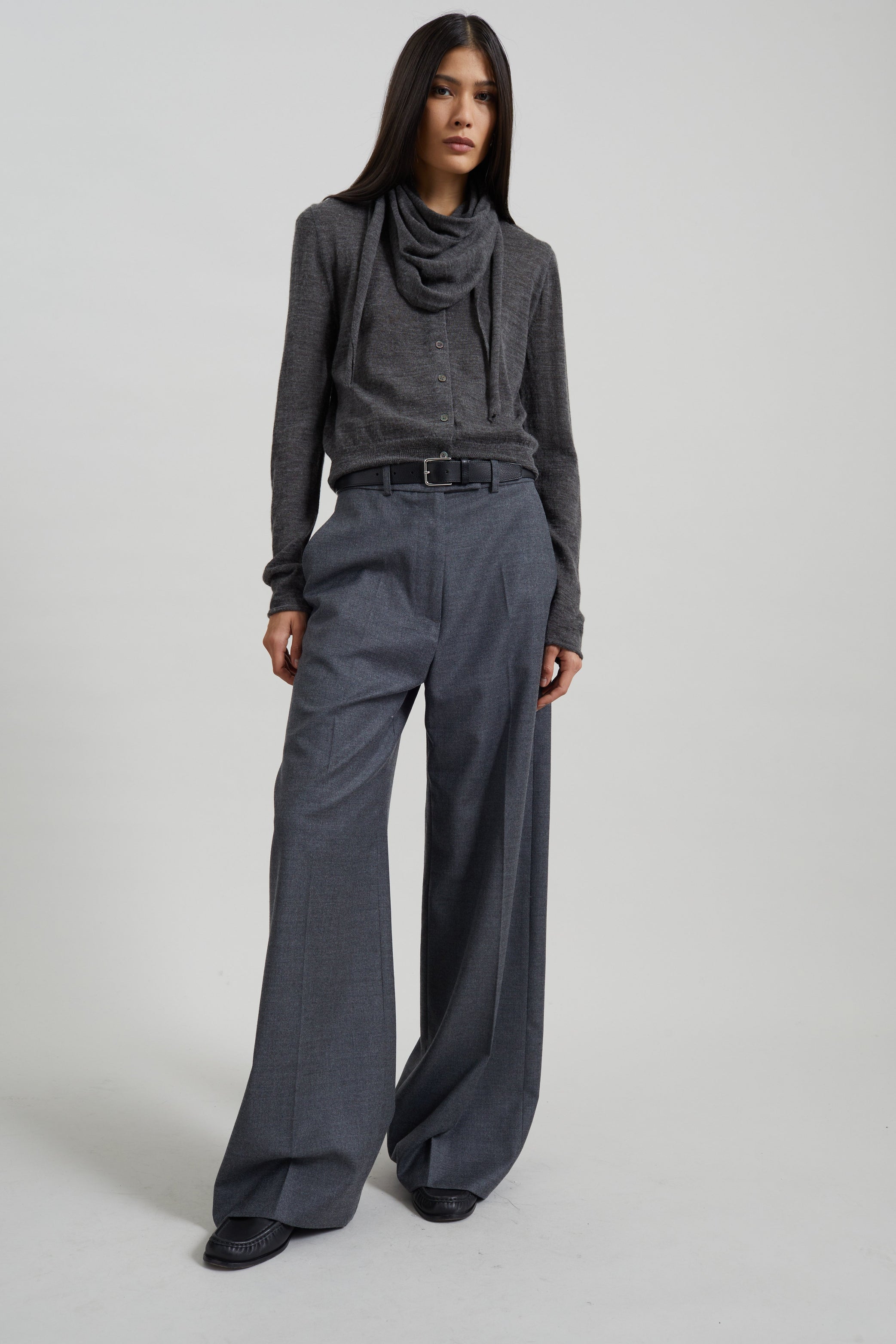 Shop the look image for Clervaux Scarf Cardigan - Dark Grey Melange