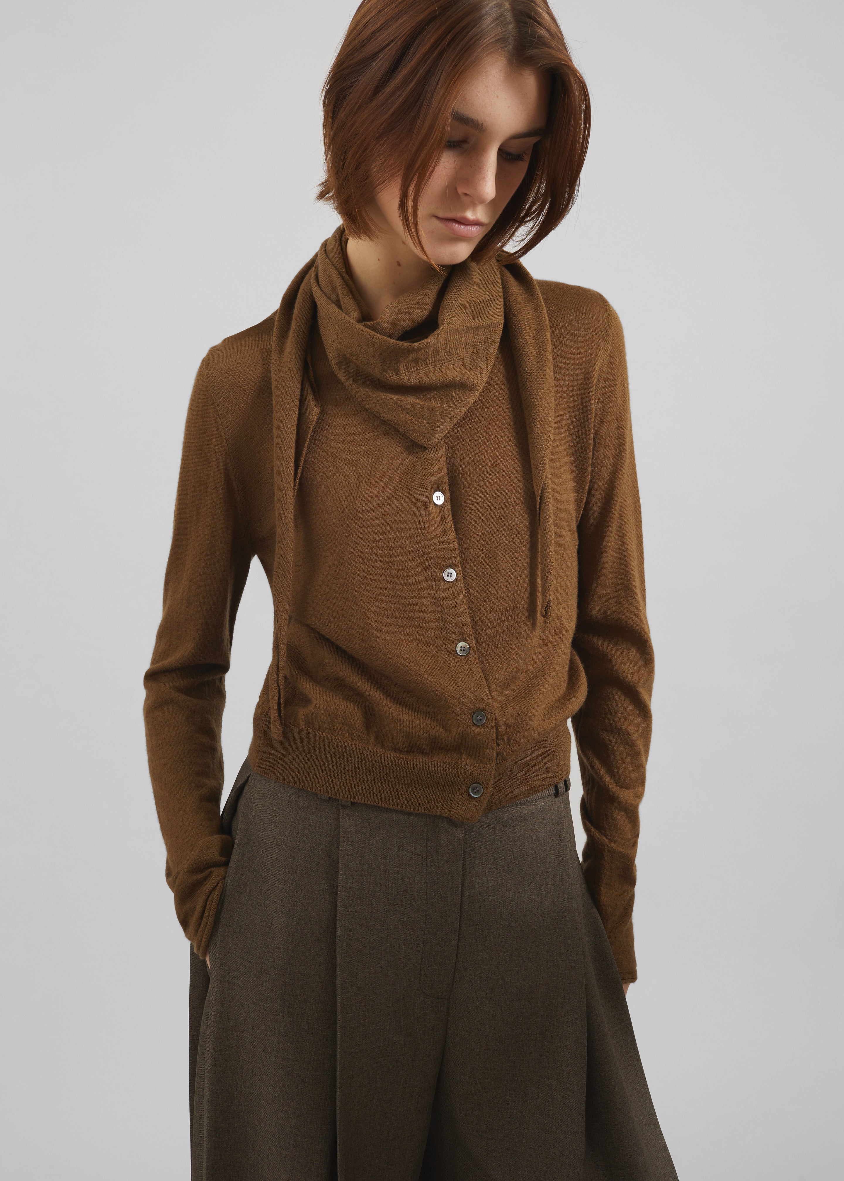 Clervaux Scarf Cardigan - Brown - 1