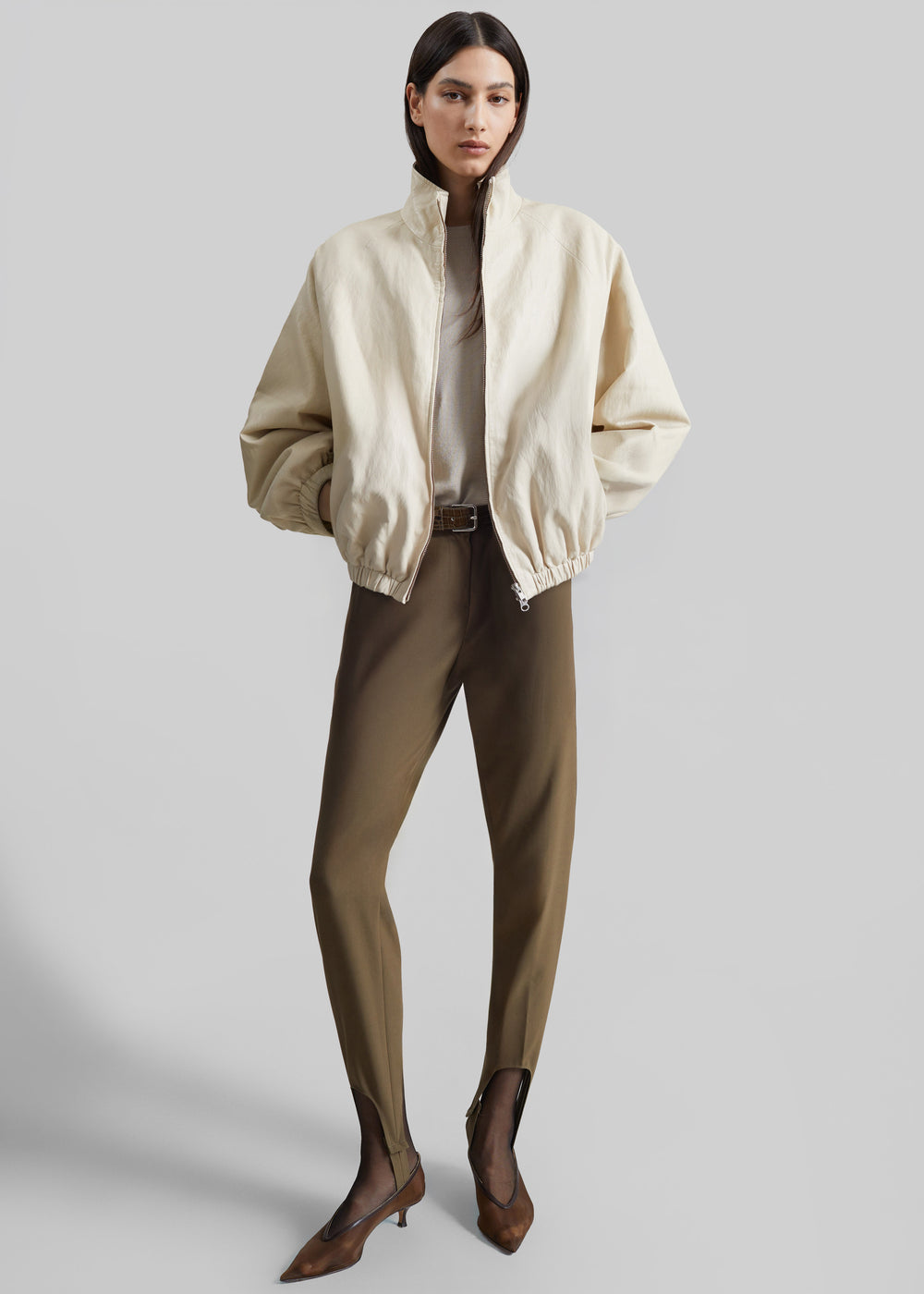 Cloud Faux Leather Bomber Jacket - Ecru