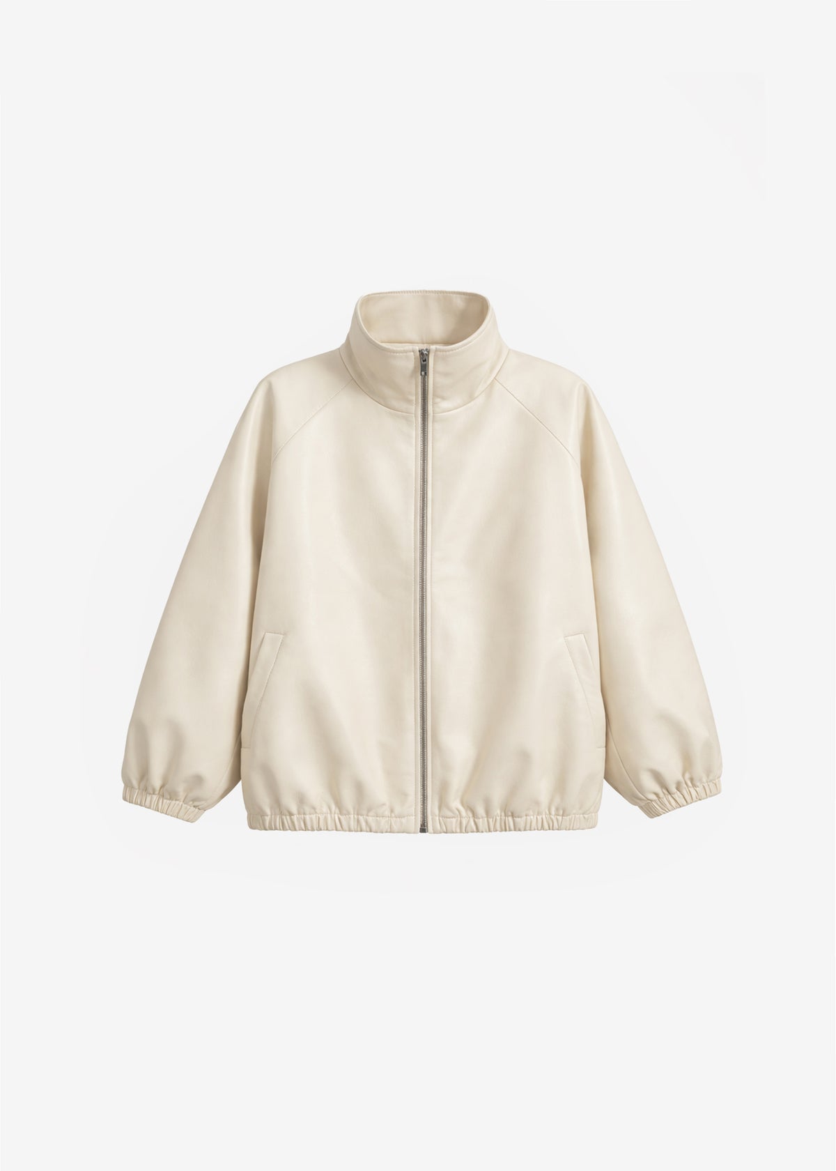 Cloud Faux Leather Bomber Jacket - Ecru