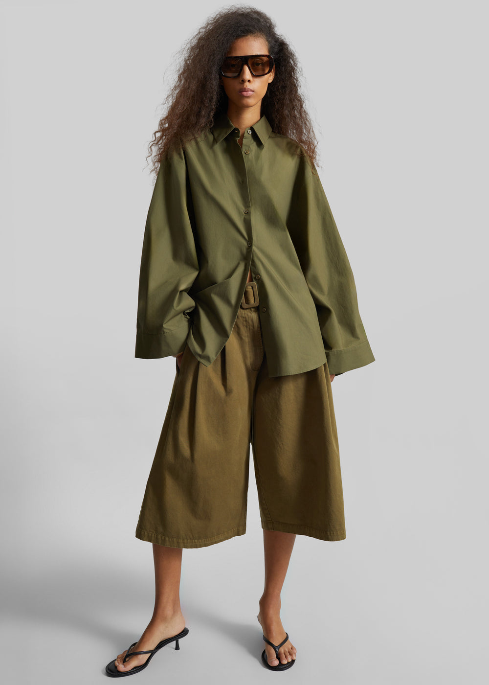 CO Garment Dye Pleated Culotte - Avocado