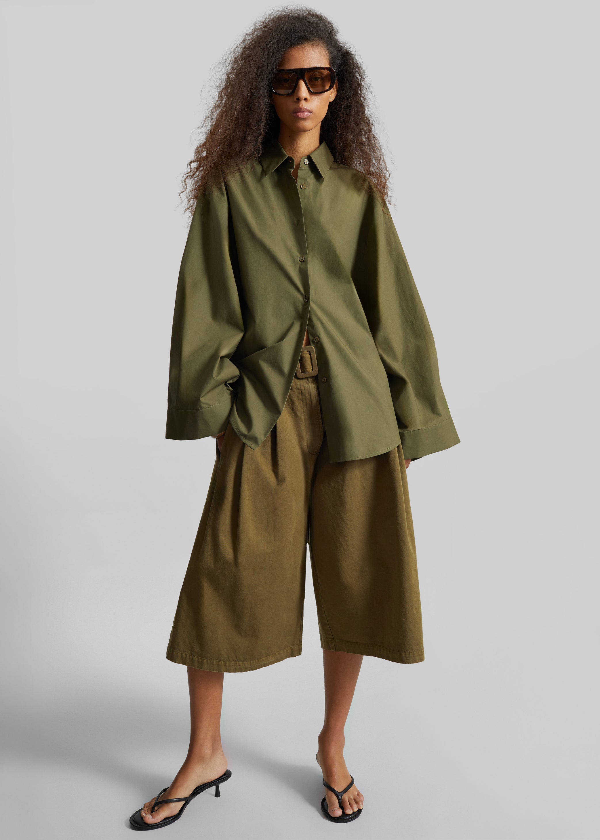 Shop the look image for CO Garment Dye Pleated Culotte - Avocado