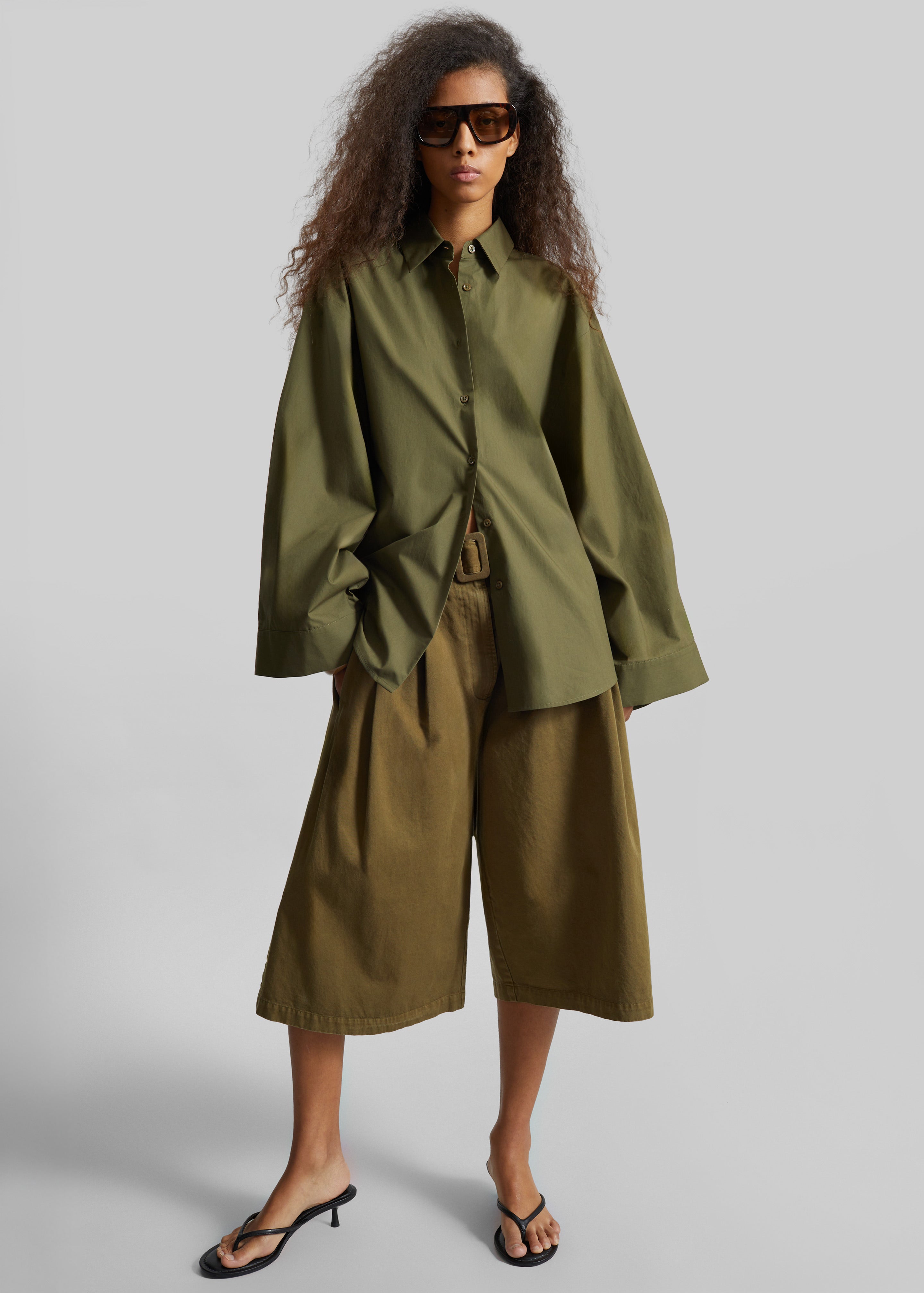 CO Garment Dye Pleated Culotte - Avocado - 1