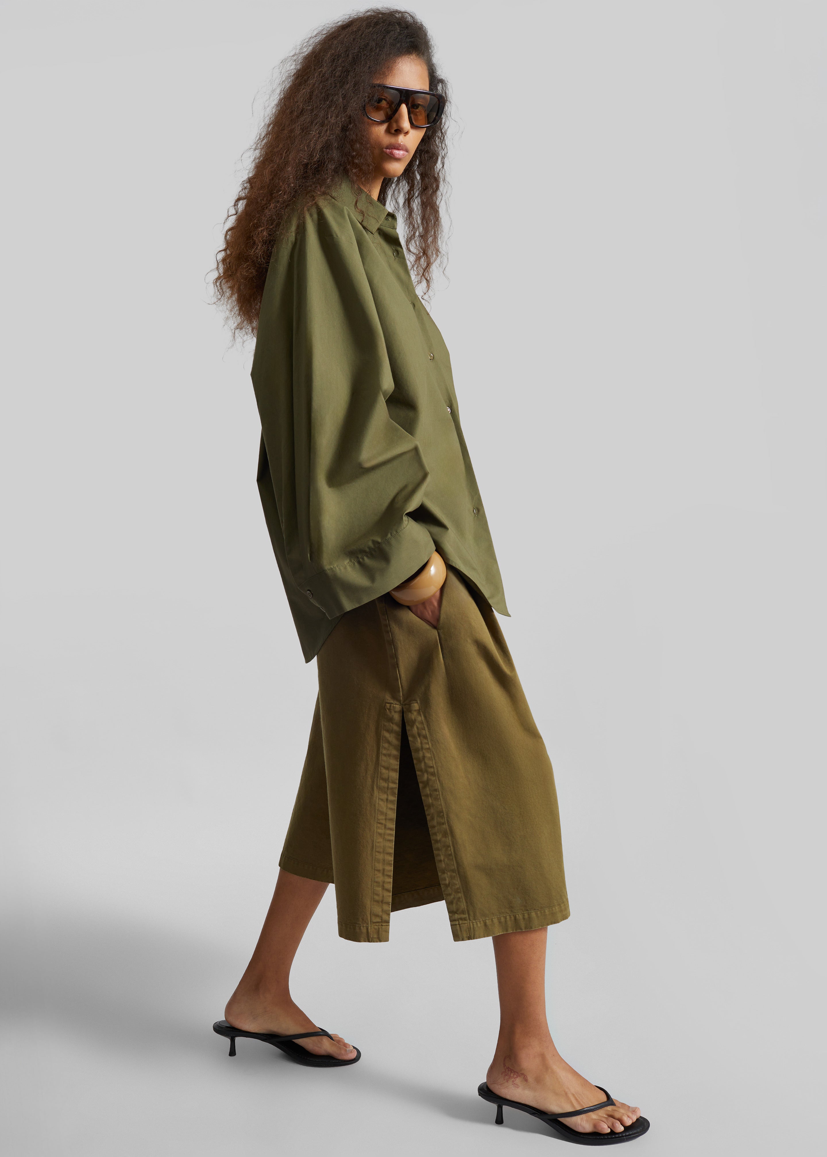 CO Garment Dye Pleated Culotte - Avocado - 4