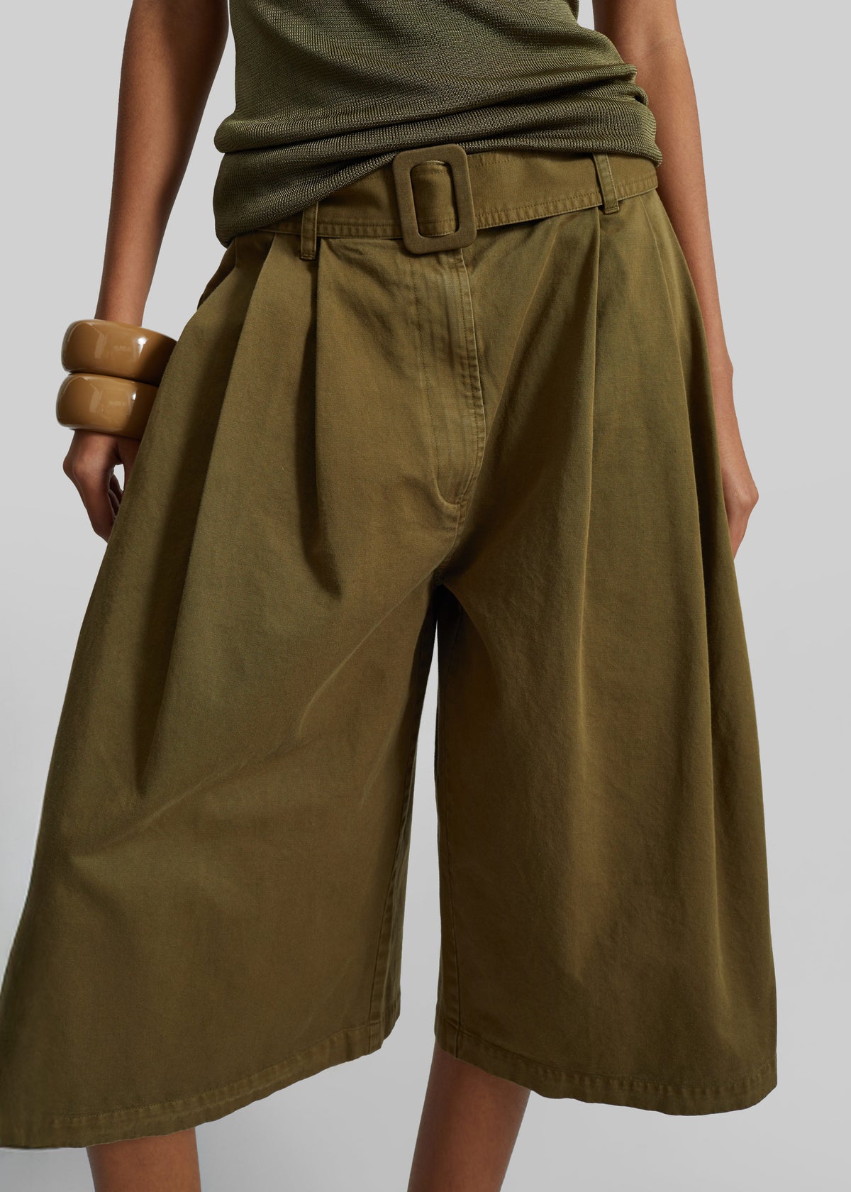 CO Garment Dye Pleated Culotte - Avocado - 7
