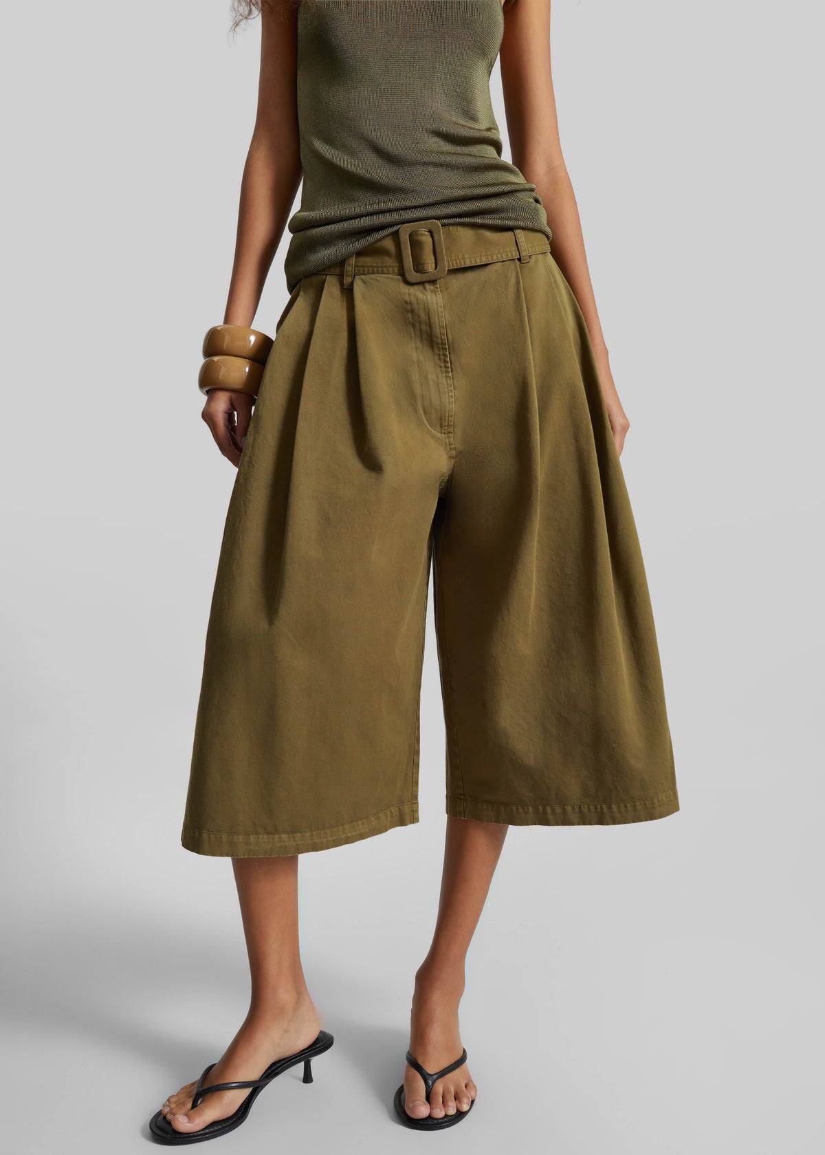 CO Garment Dye Pleated Culotte - Avocado - 3