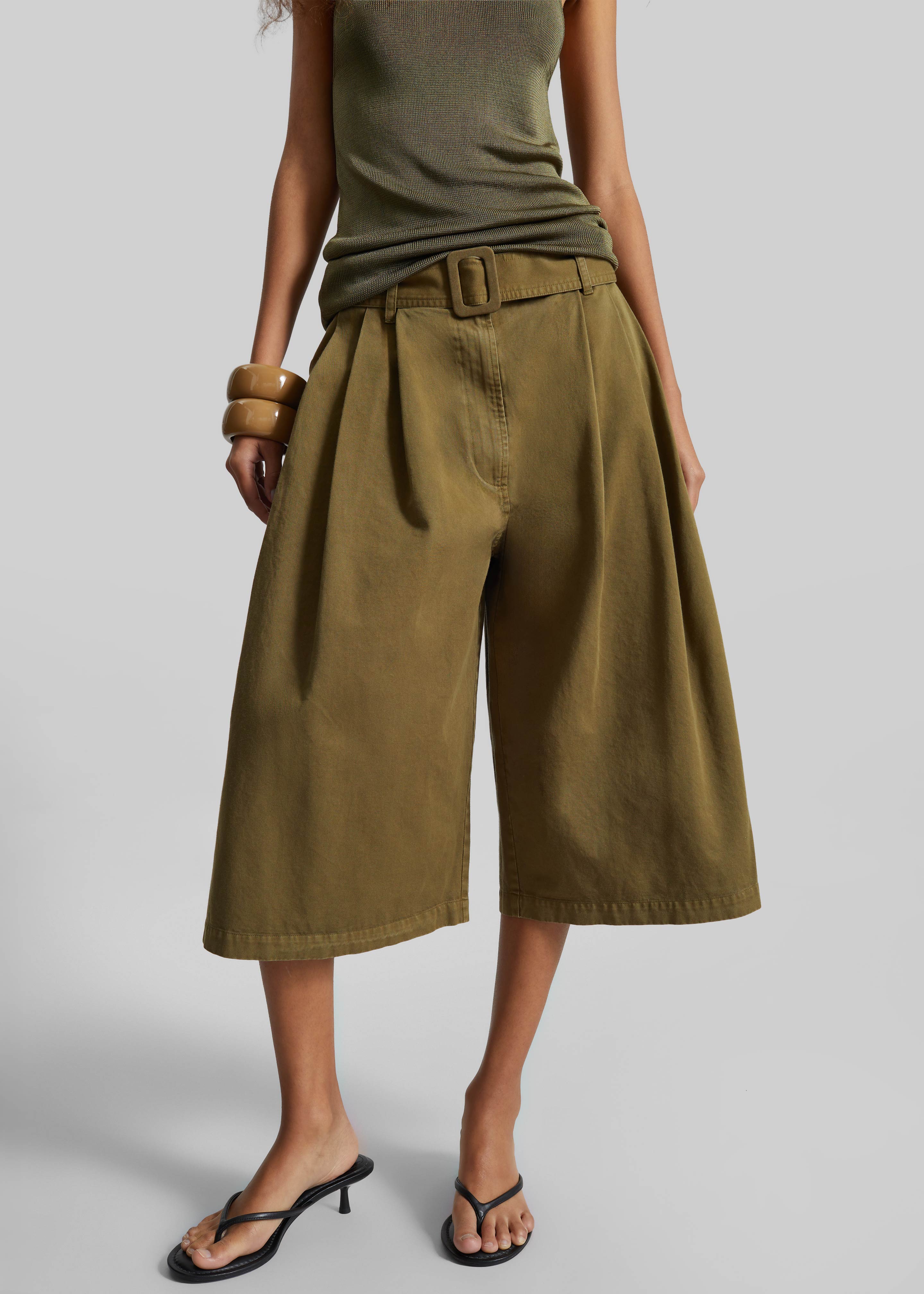 CO Garment Dye Pleated Culotte - Avocado - 3