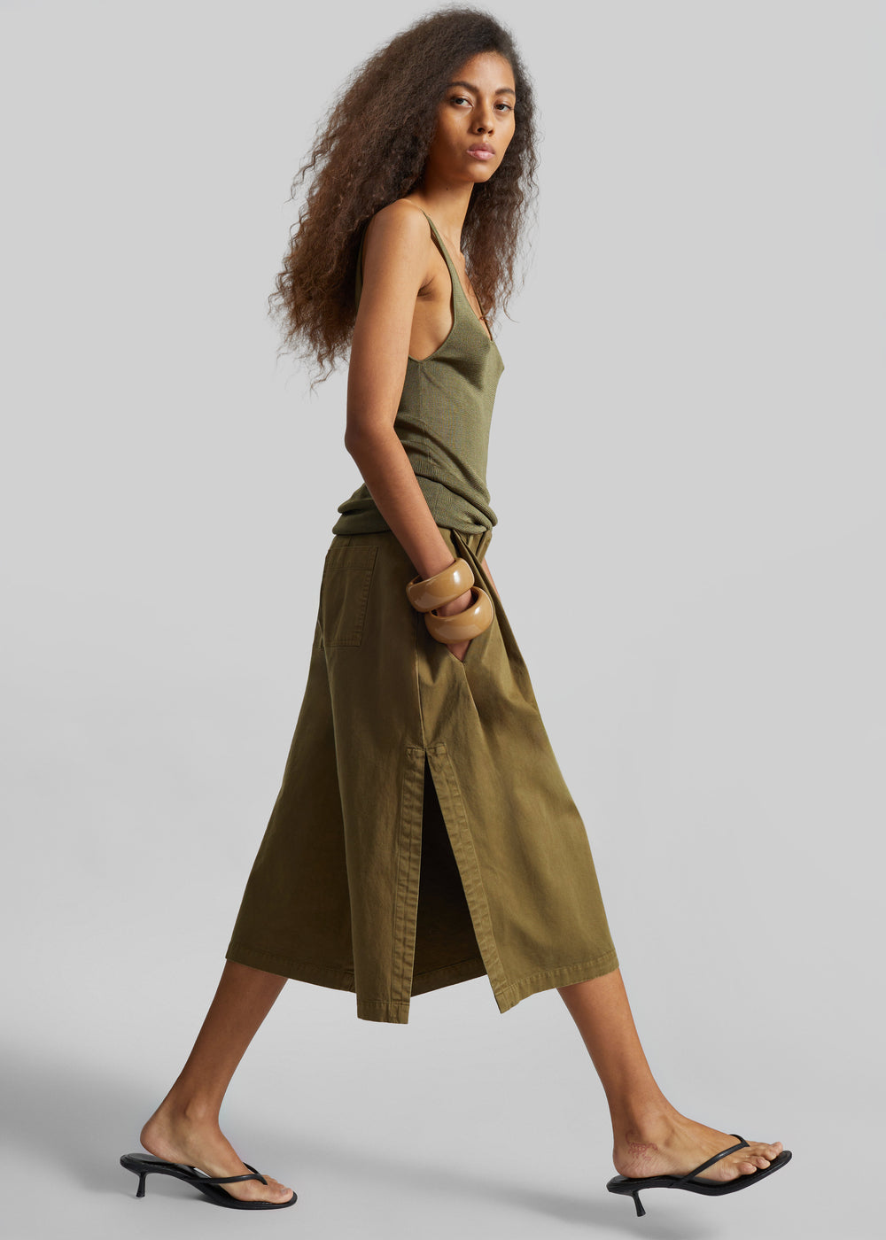 CO Garment Dye Pleated Culotte - Avocado - 1