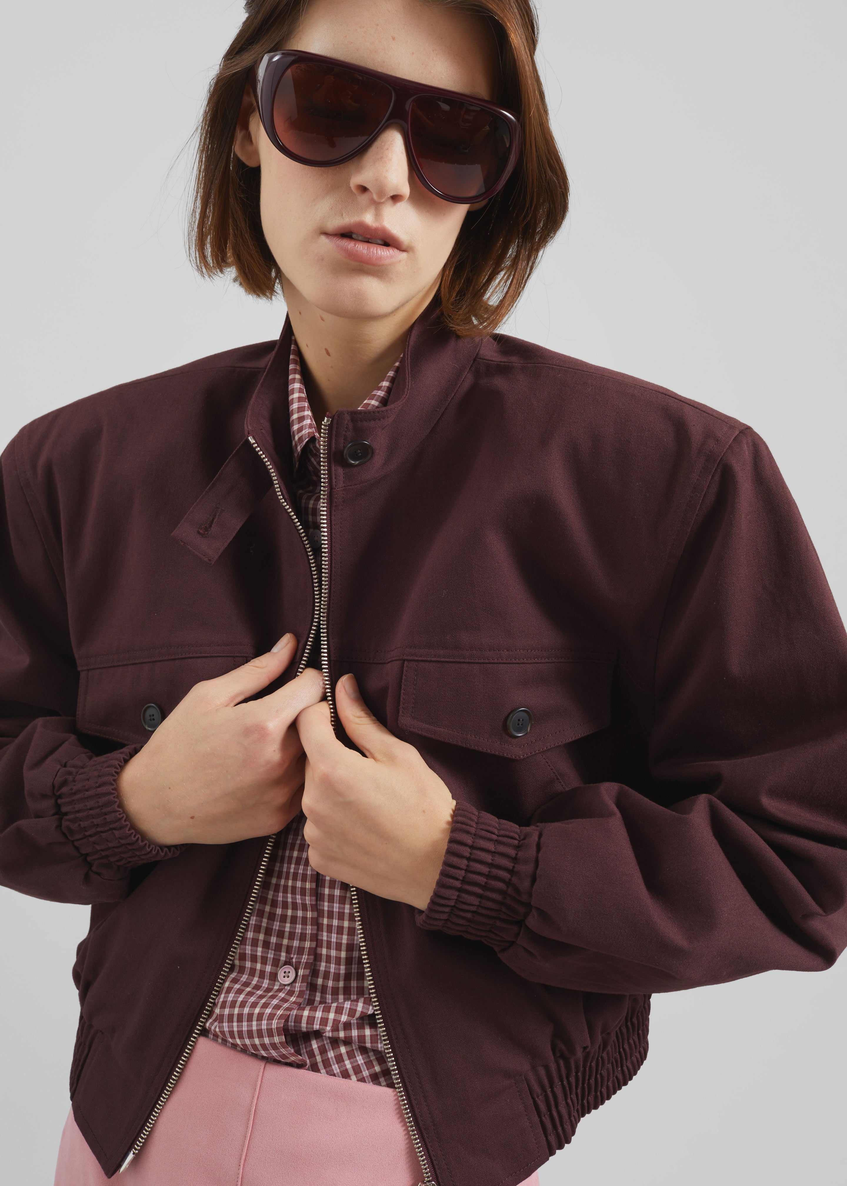 Cobain Padded Cropped Bomber - Burgundy - 3