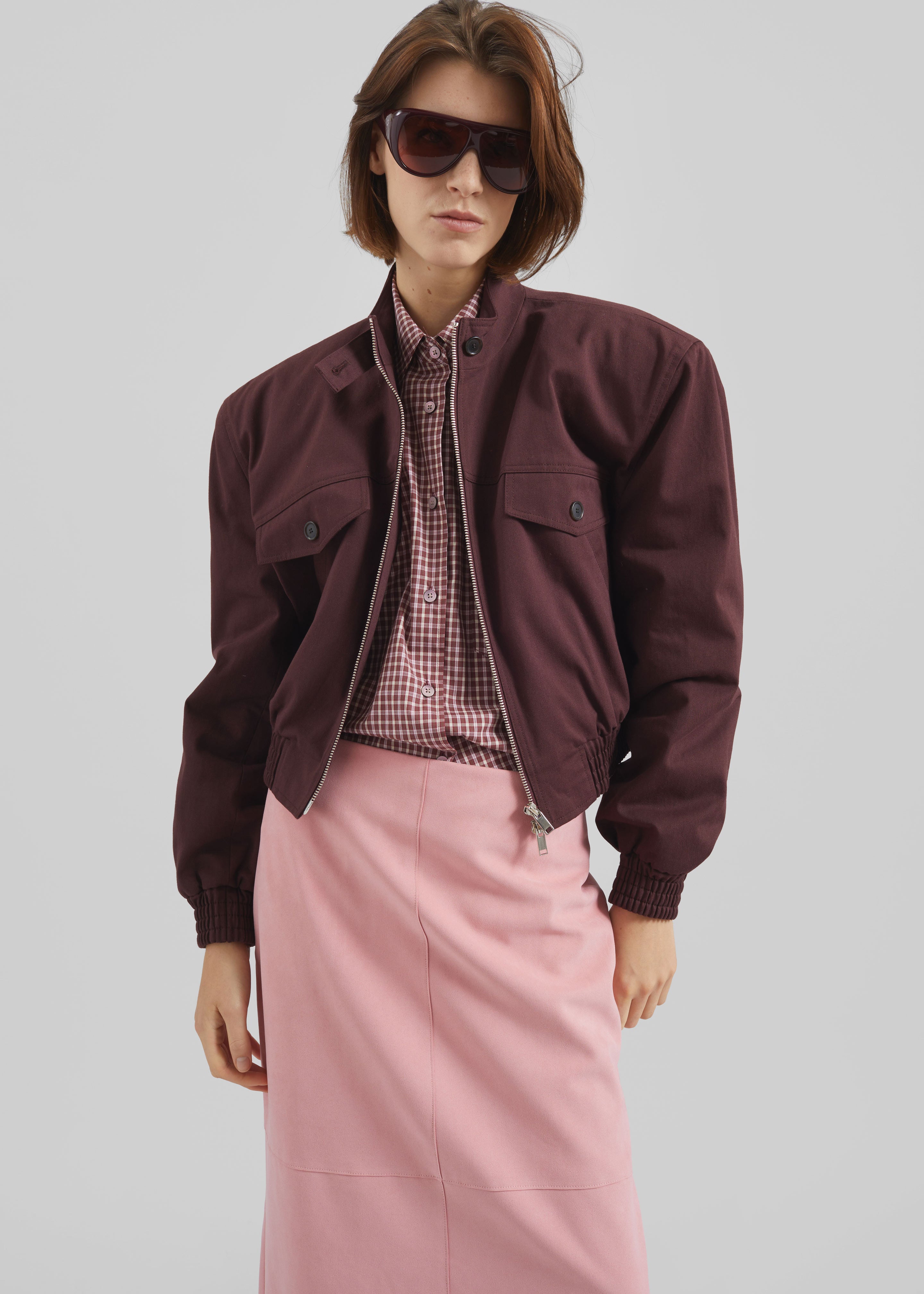Cobain Padded Cropped Bomber - Burgundy - 7