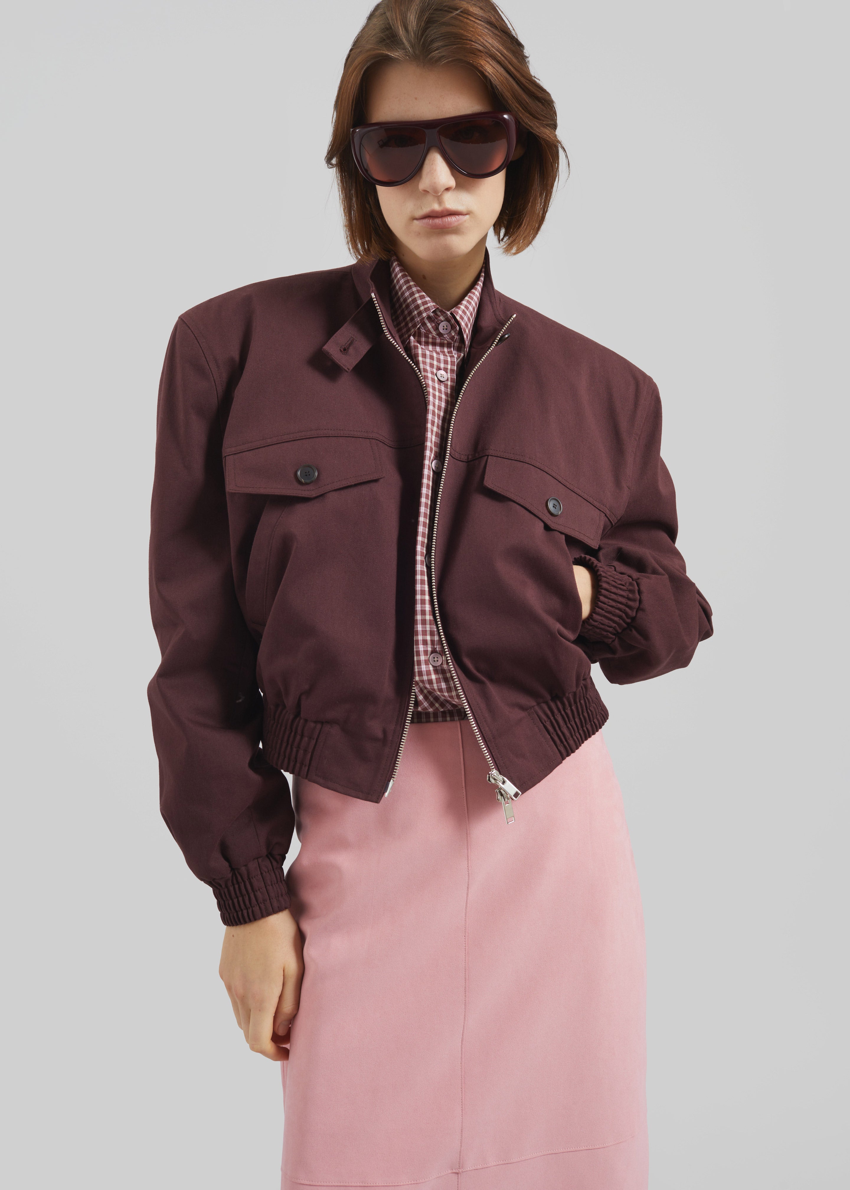 Cobain Padded Cropped Bomber - Burgundy - 2