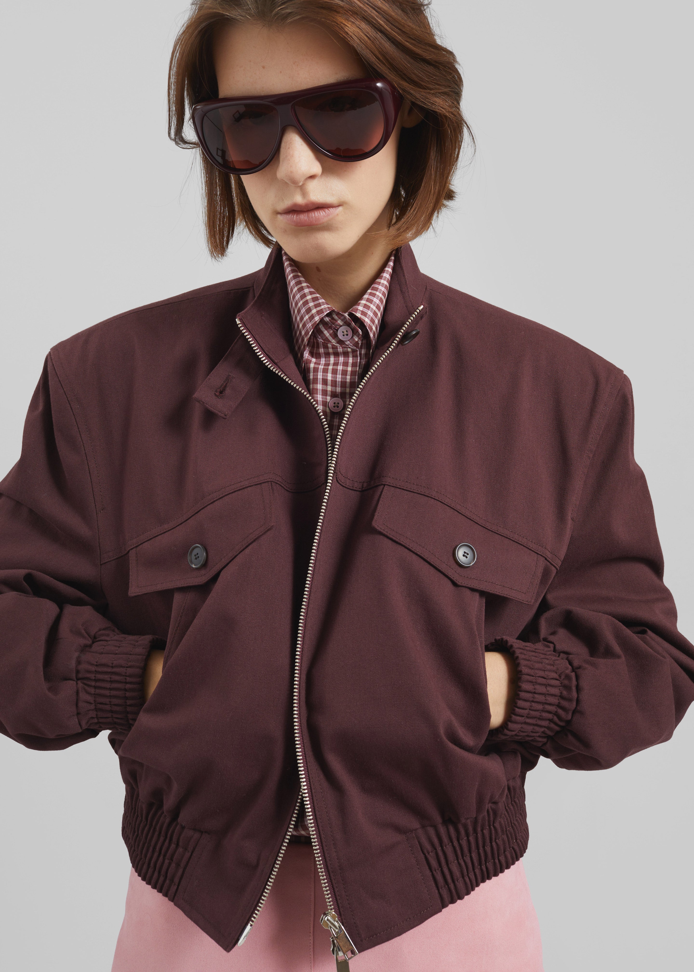 Cobain Padded Cropped Bomber - Burgundy - 5