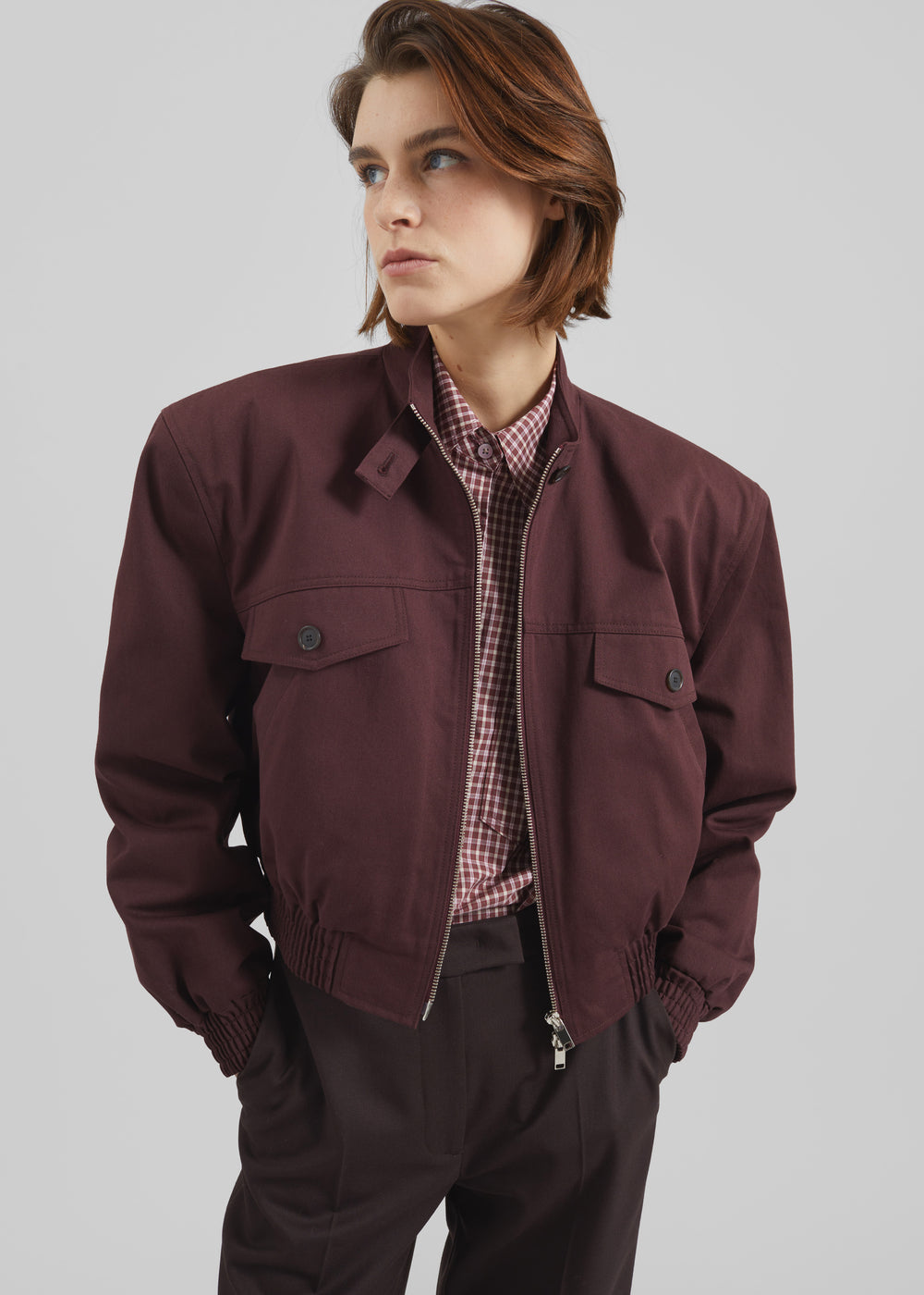 Cobain Padded Cropped Bomber - Burgundy