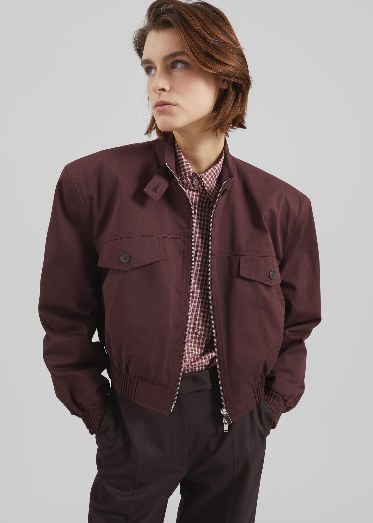 Cobain Padded Cropped Bomber - Burgundy - 1