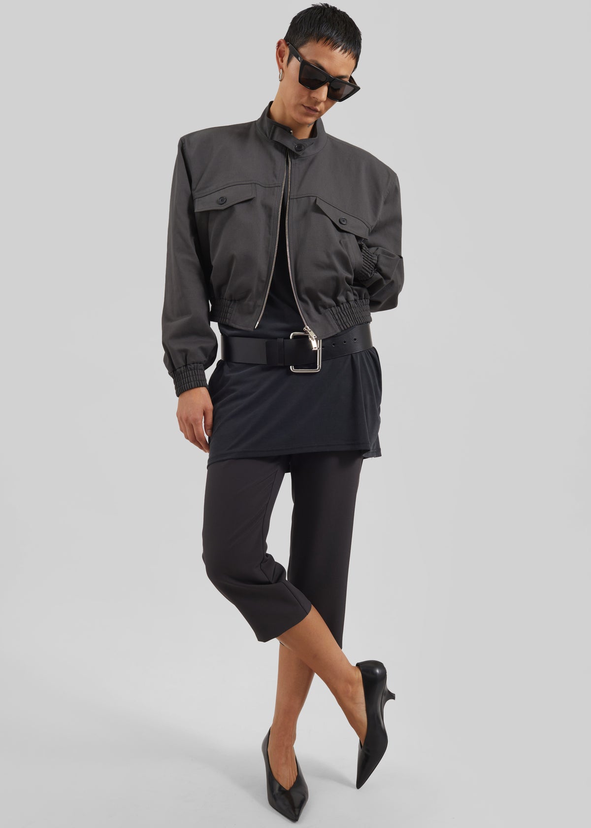 Cobain Padded Cropped Bomber - Charcoal - 2