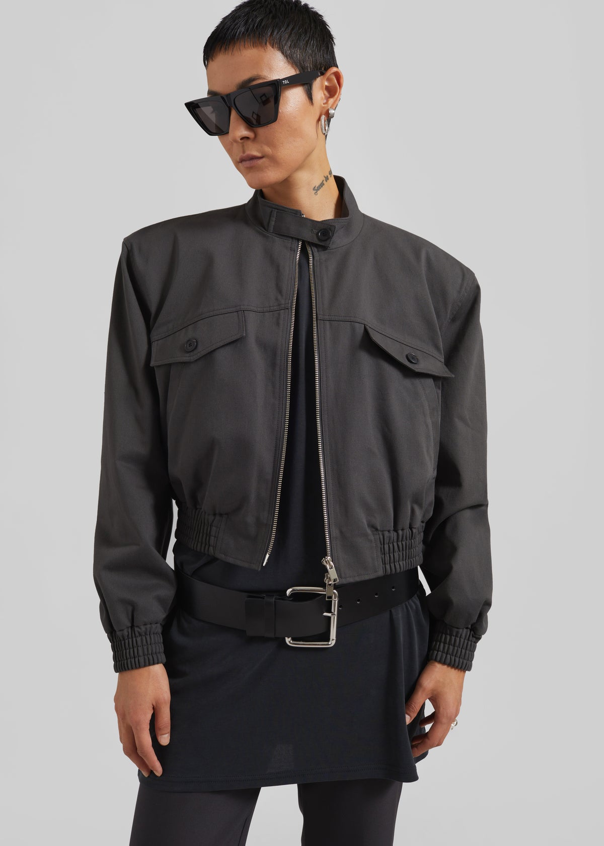 Cobain Padded Cropped Bomber - Charcoal - 5