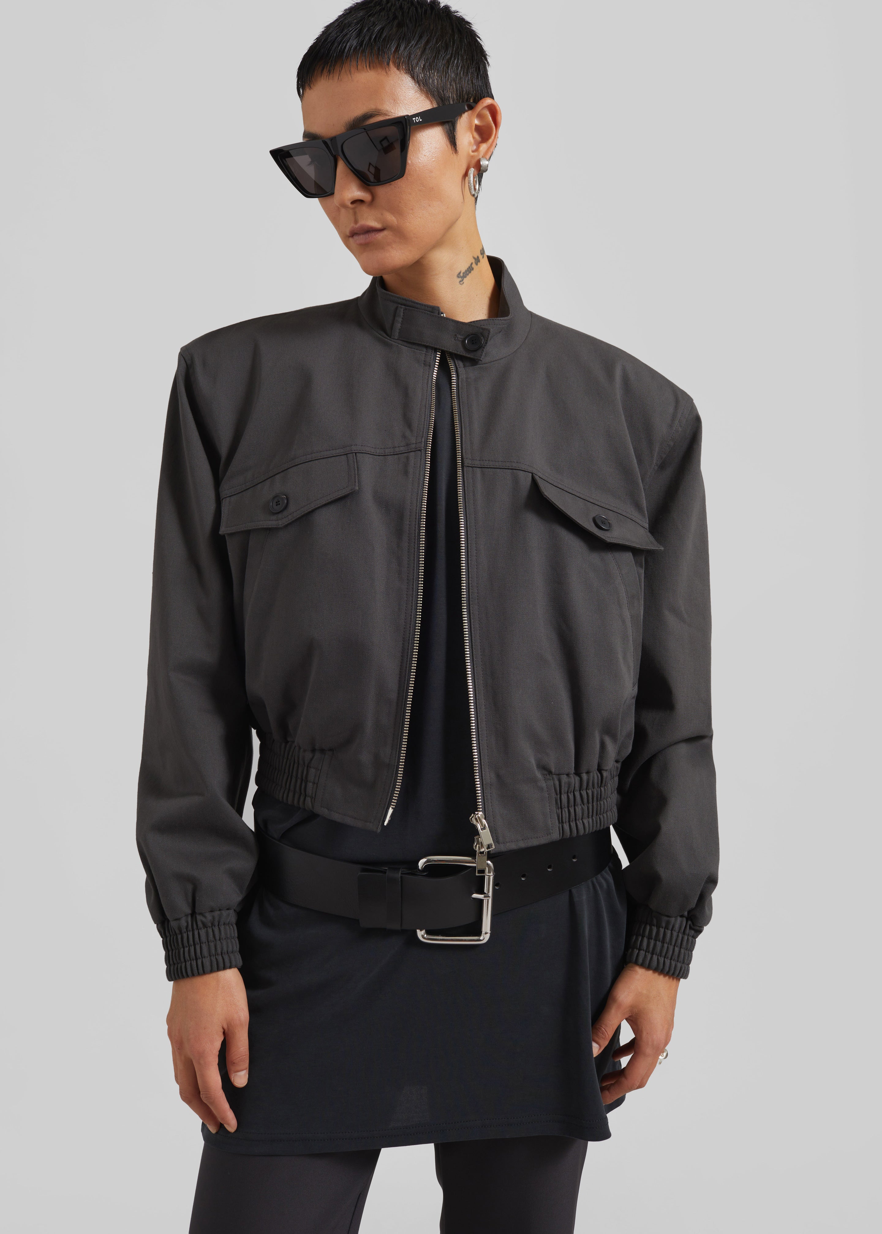 Cobain Padded Cropped Bomber - Charcoal - 5
