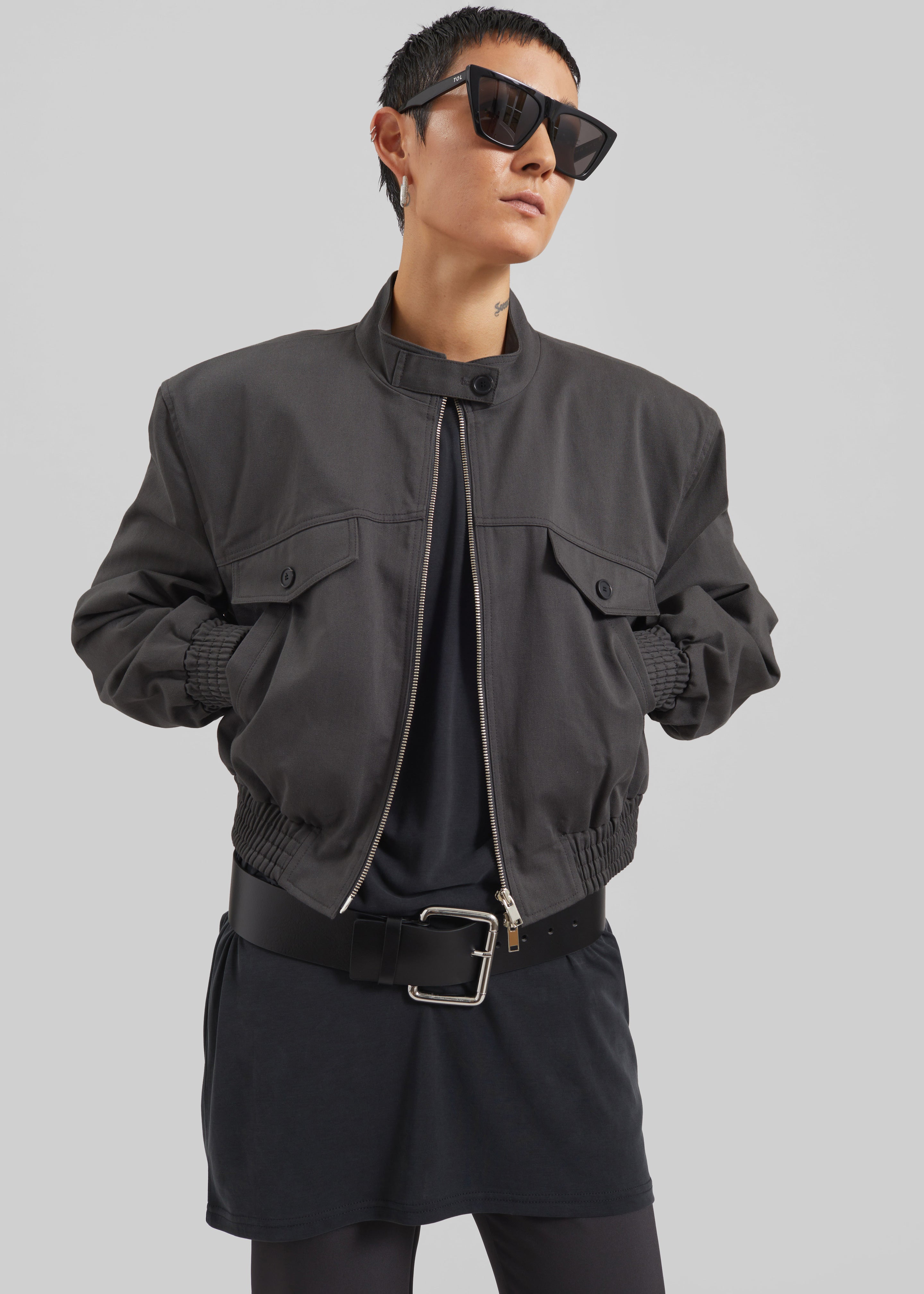 Cobain Padded Cropped Bomber - Charcoal - 7