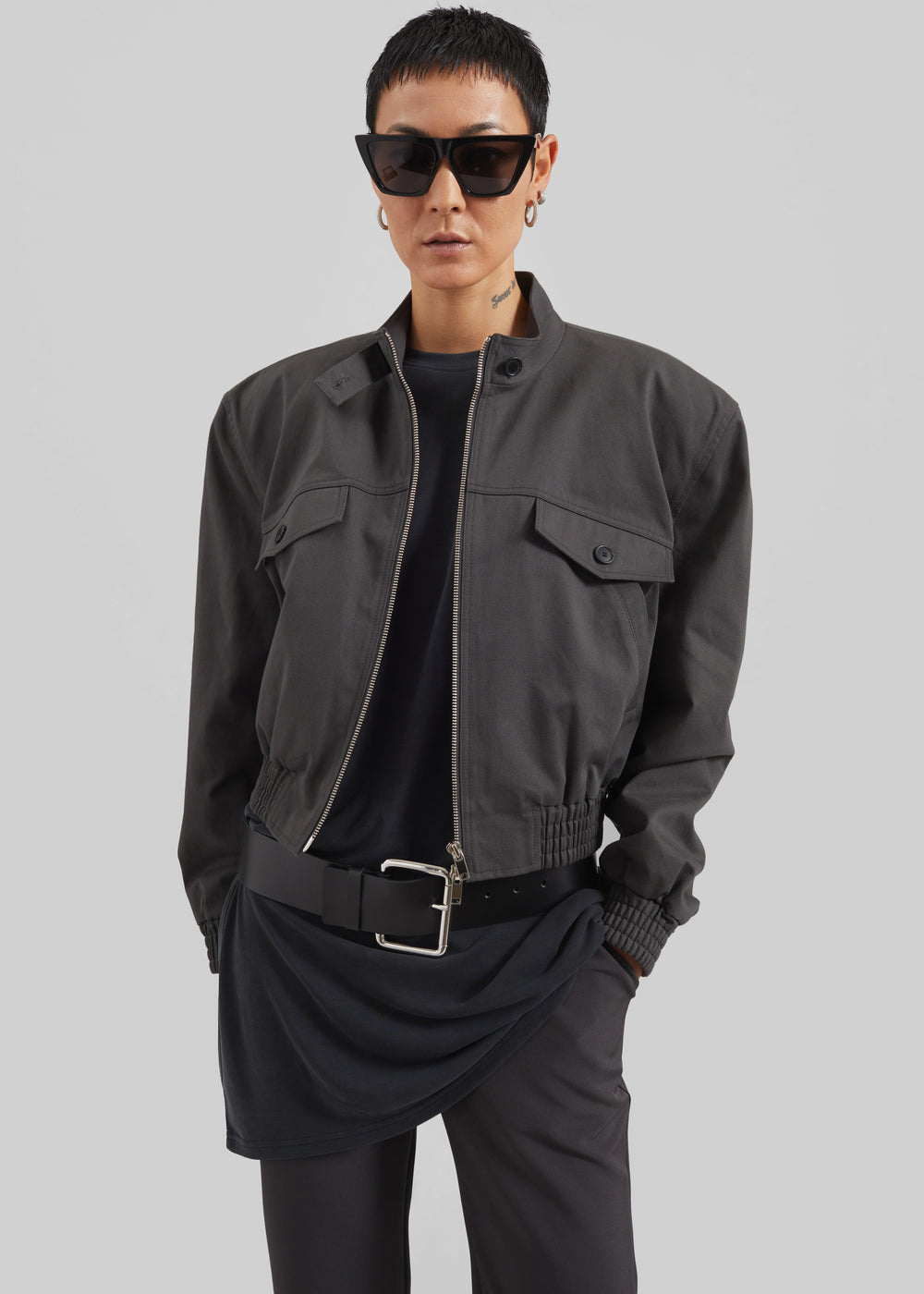 Cobain Padded Cropped Bomber - Charcoal