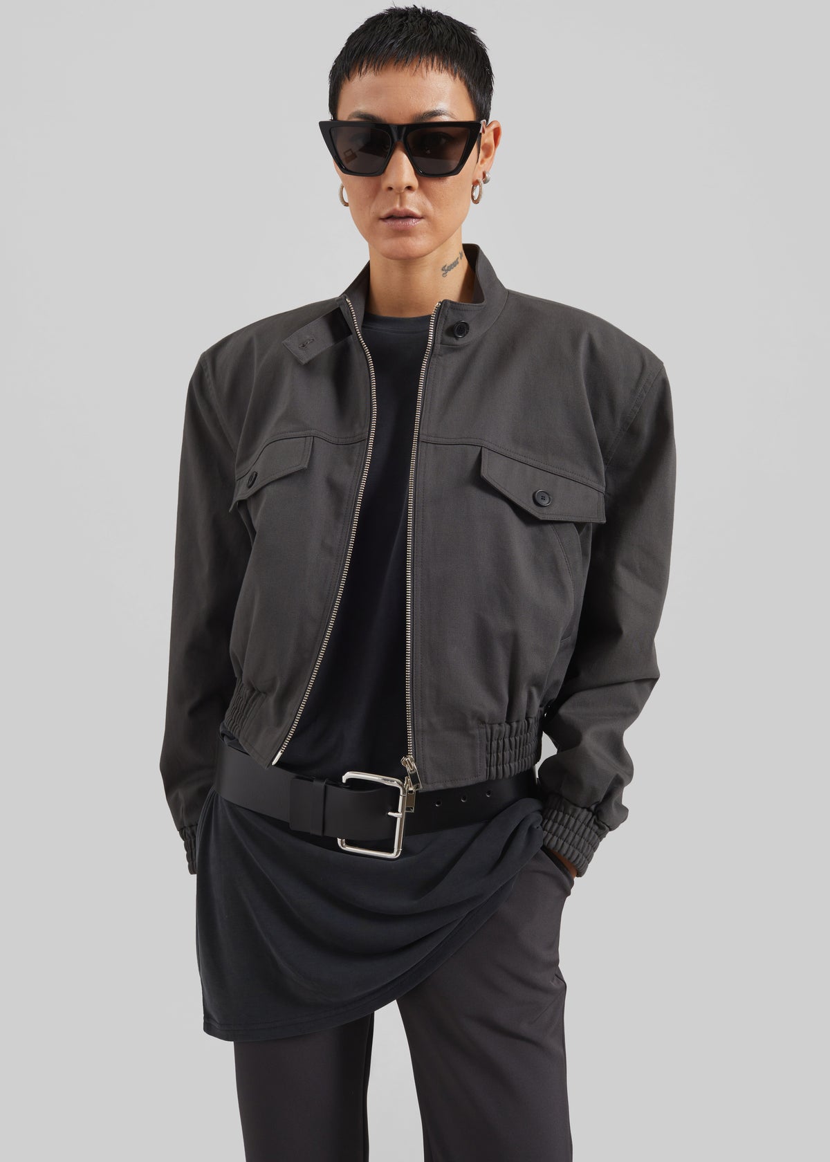 Cobain Padded Cropped Bomber - Charcoal - 1