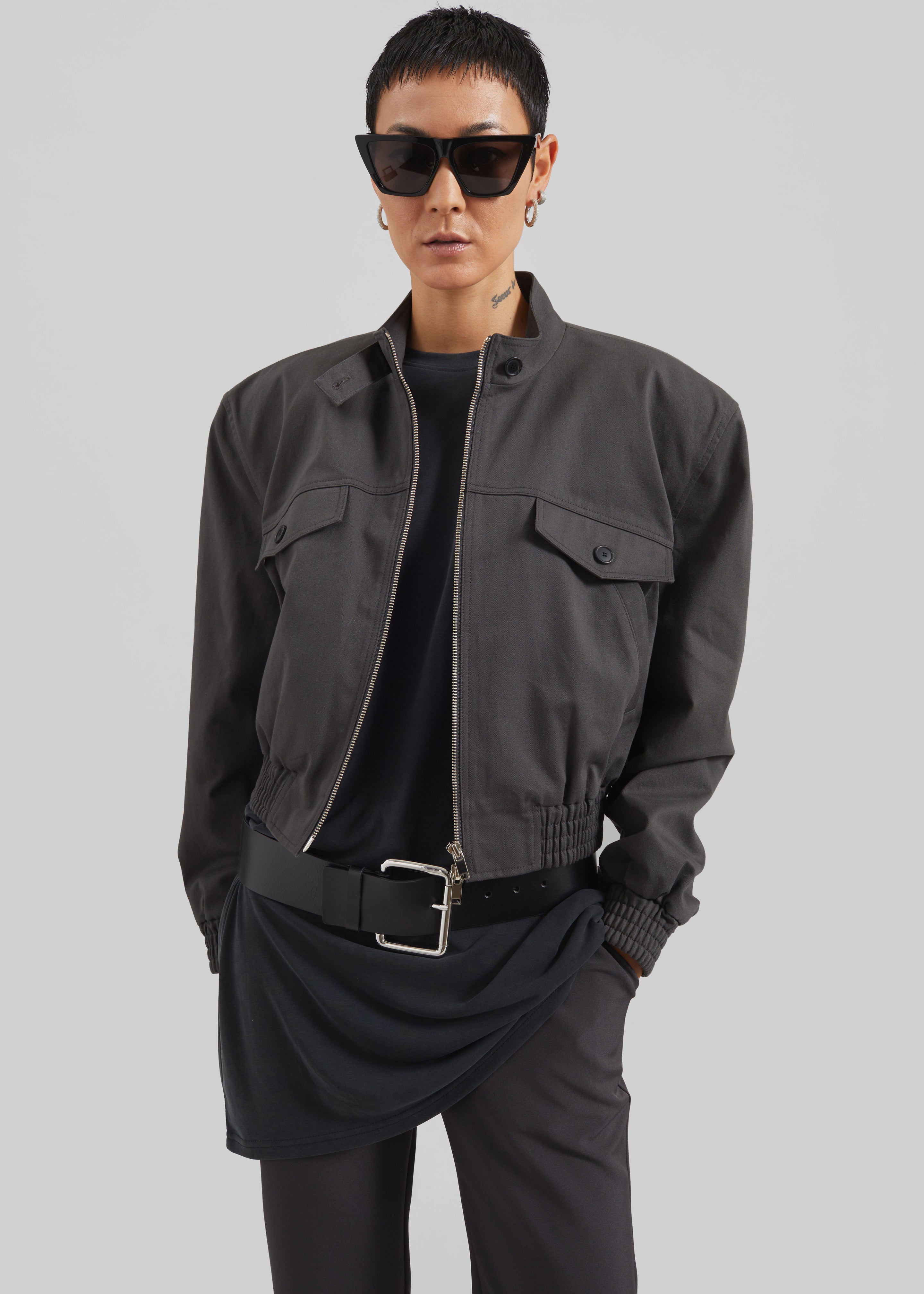 Cobain Padded Cropped Bomber - Charcoal - 1