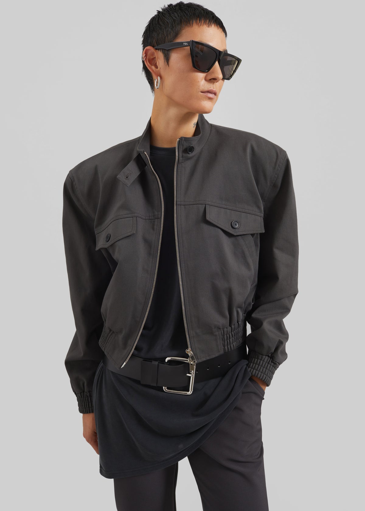 Cobain Padded Cropped Bomber - Charcoal - 8