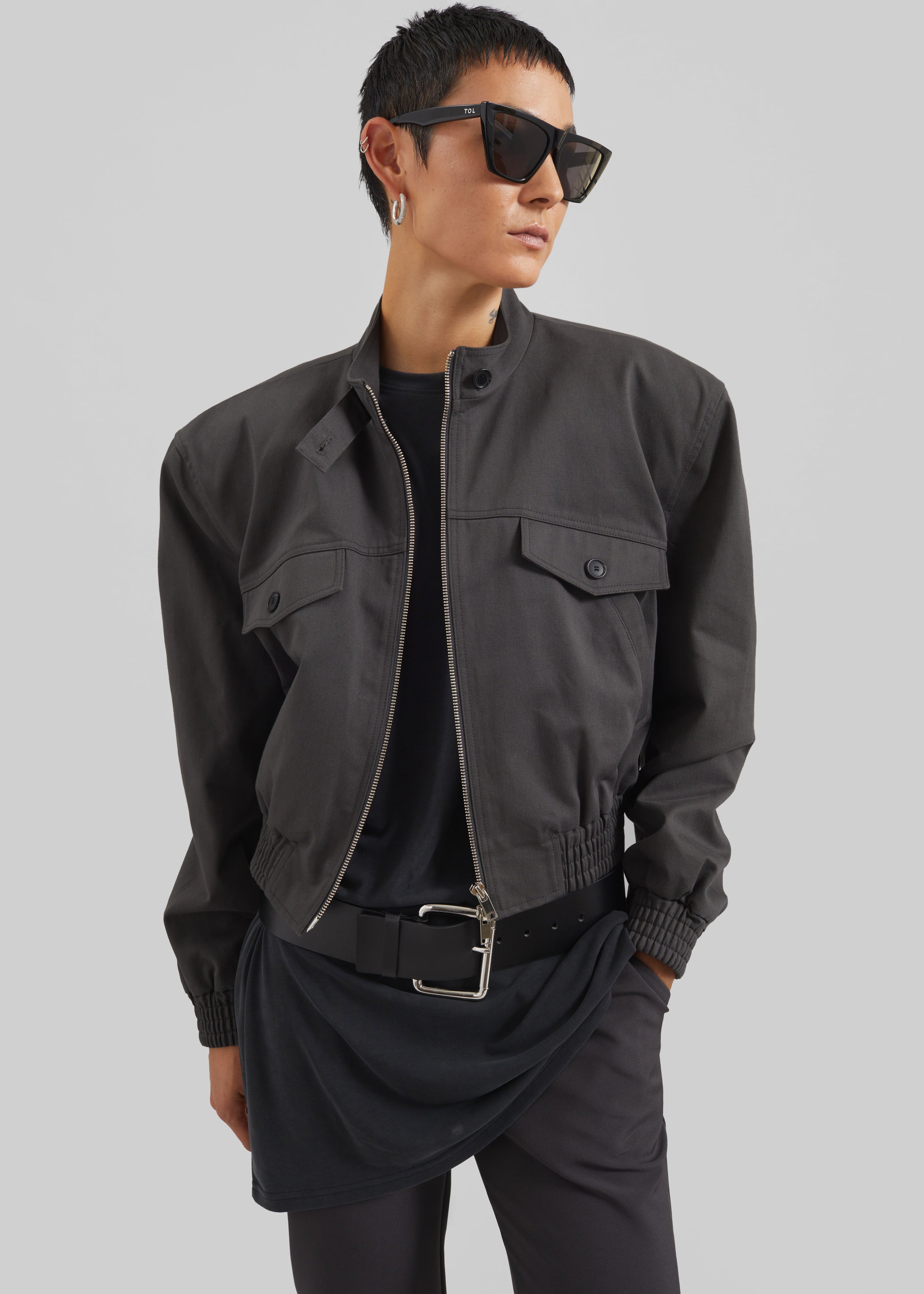 Cobain Padded Cropped Bomber - Charcoal - 8