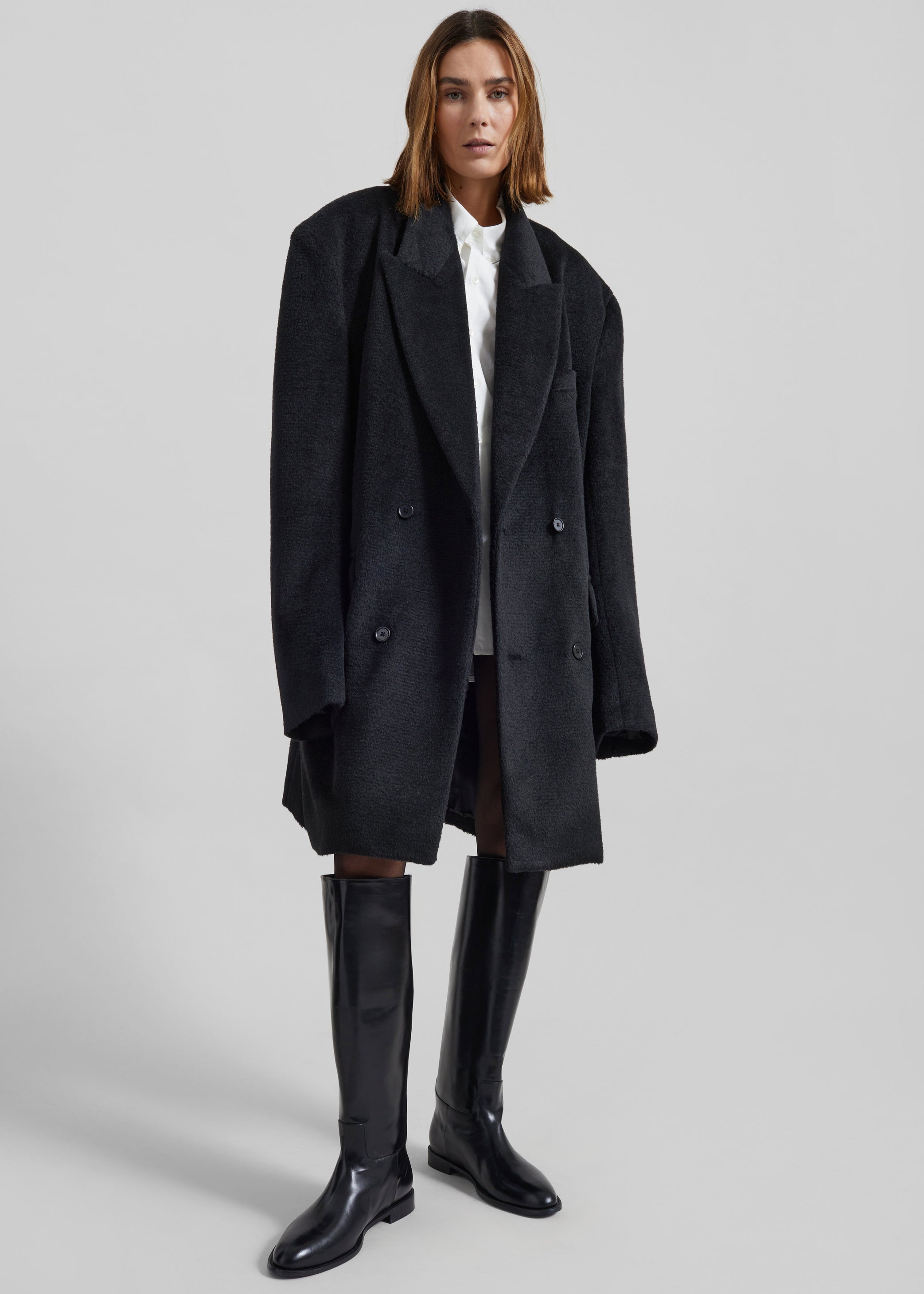 Shop the look image for Coblence Textured Wool-Blend Coat - Black