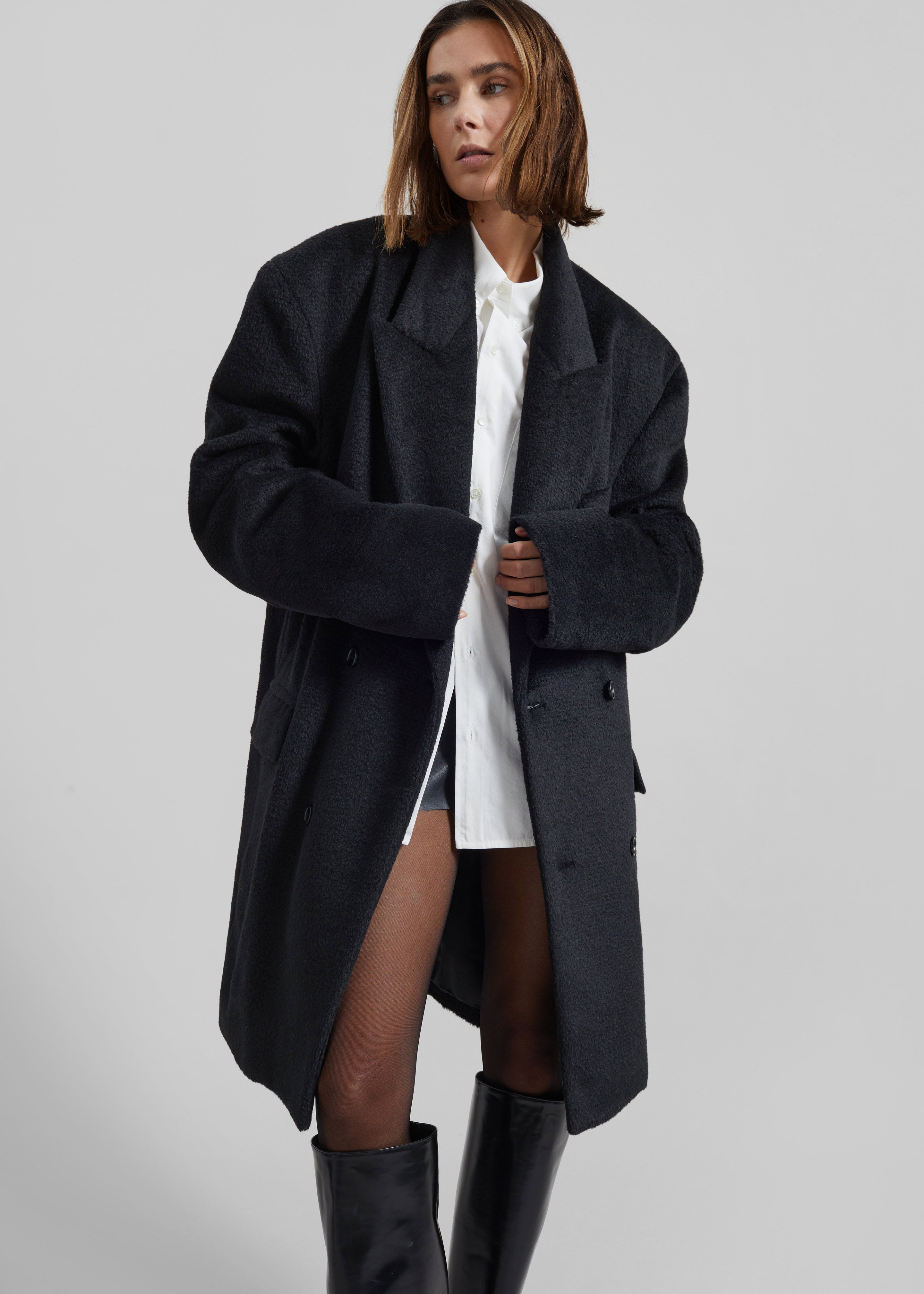 Coblence Textured Wool-Blend Coat - Black – The Frankie Shop