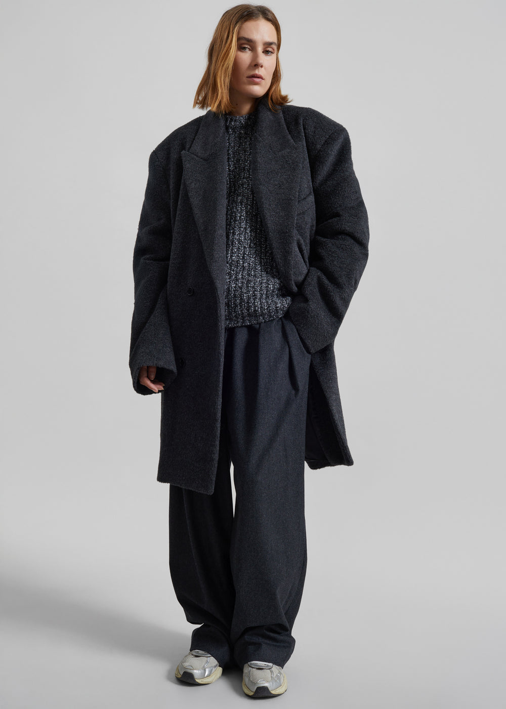 Coblence Textured Wool-Blend Coat - Dark Grey - 1