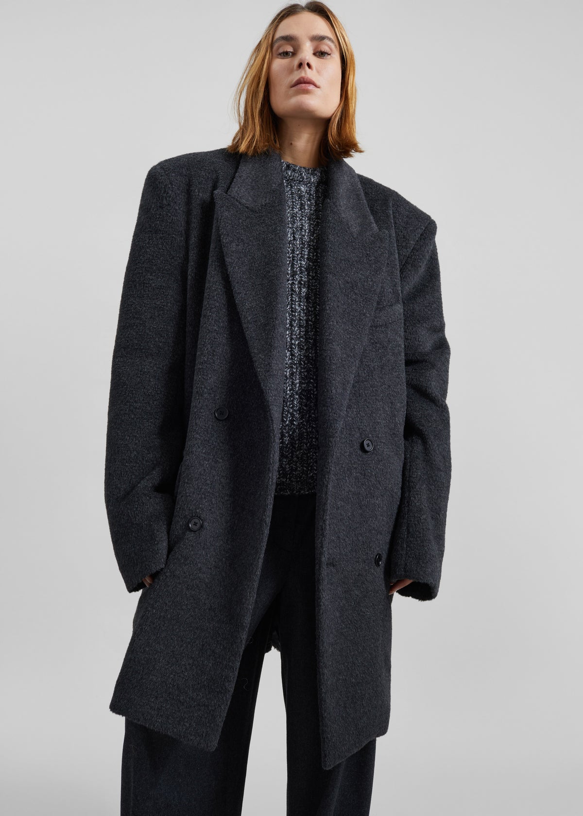 Coblence Textured Wool-Blend Coat - Dark Grey - 1