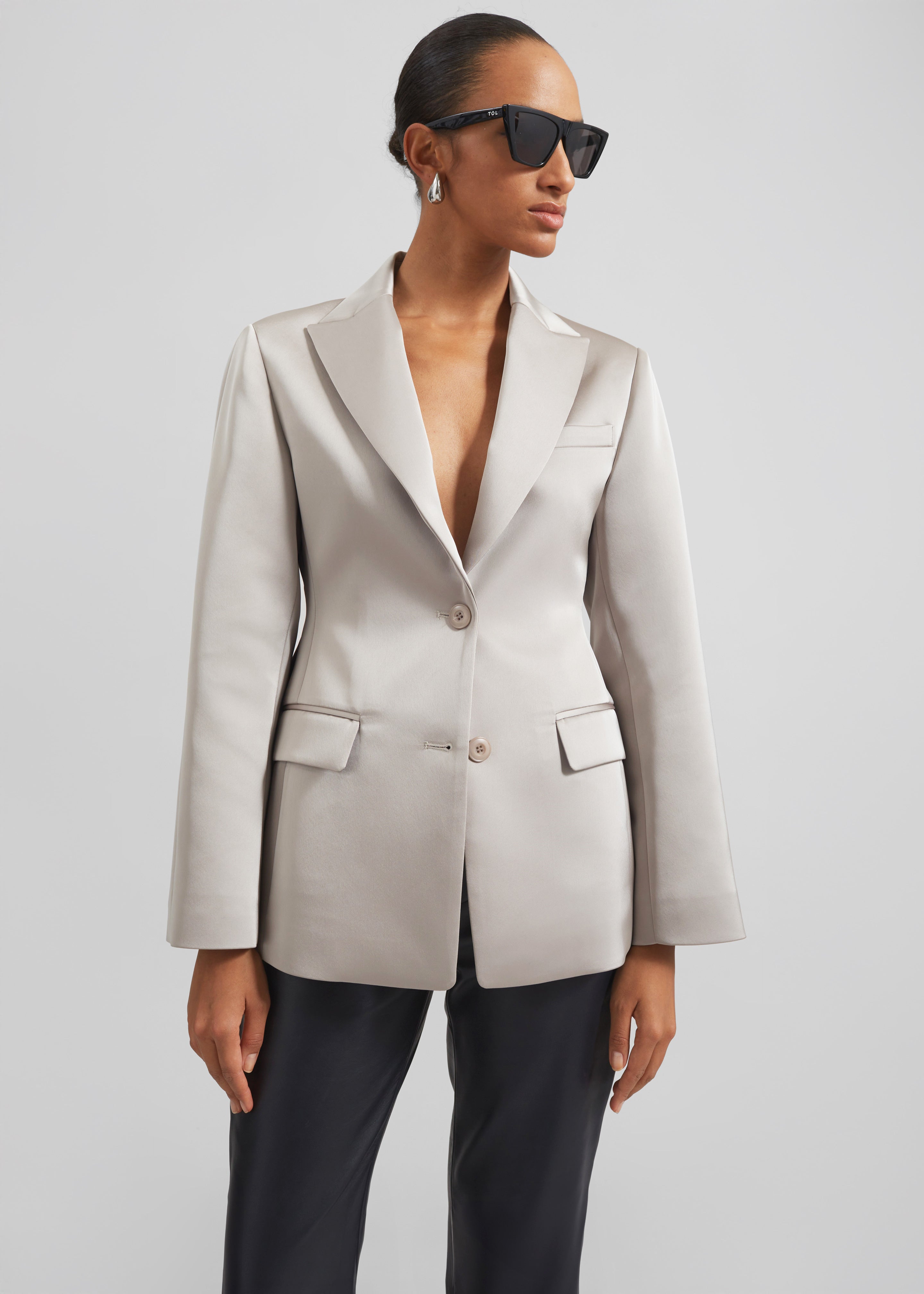 Colette Hourglass Satin Blazer - Light Taupe - 2